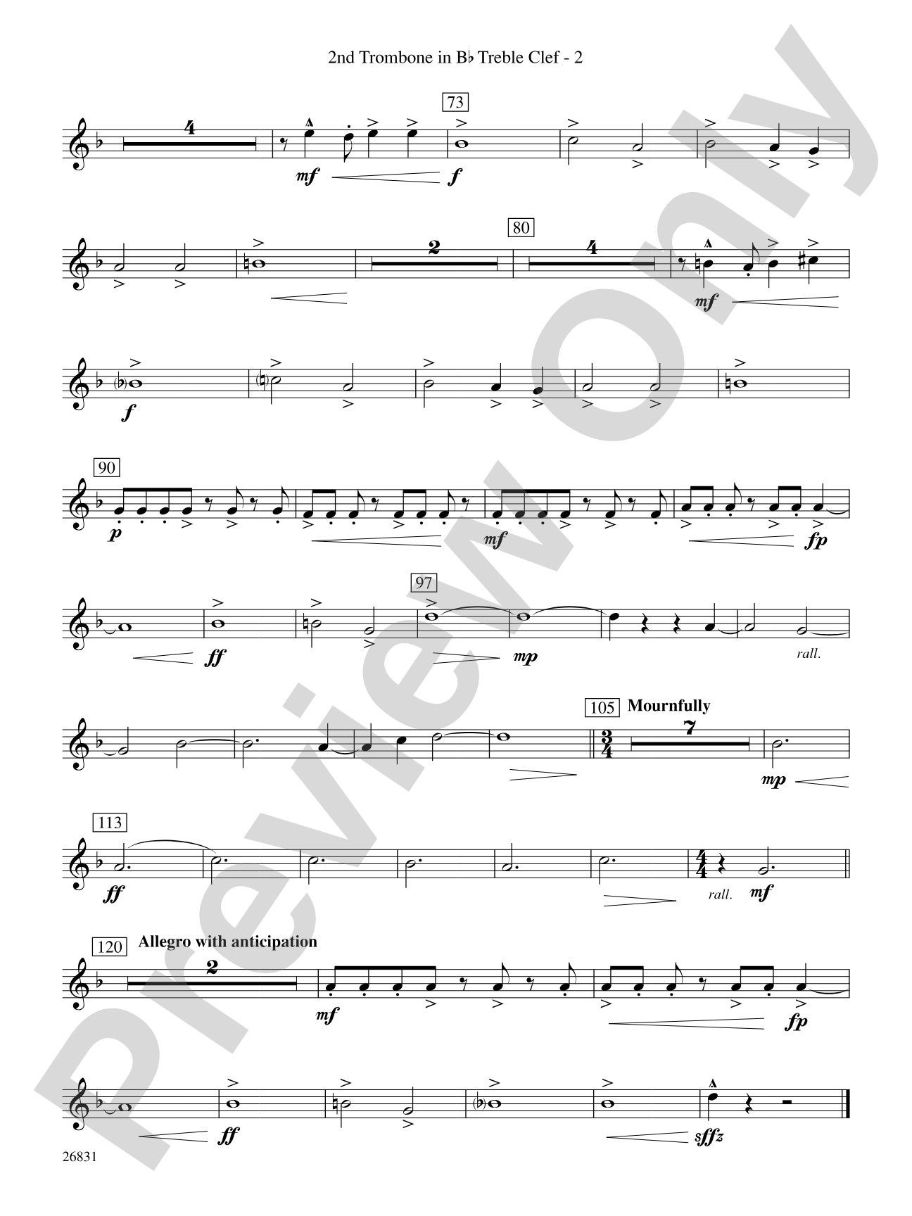Requiem to a Land Forgotten: (wp) 2nd B-flat Trombone T.C.