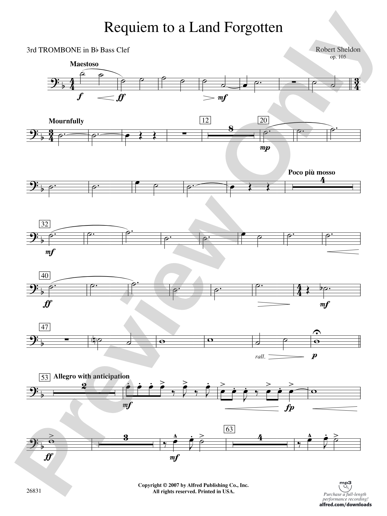 Requiem to a Land Forgotten: (wp) 3rd B-flat Trombone B.C.