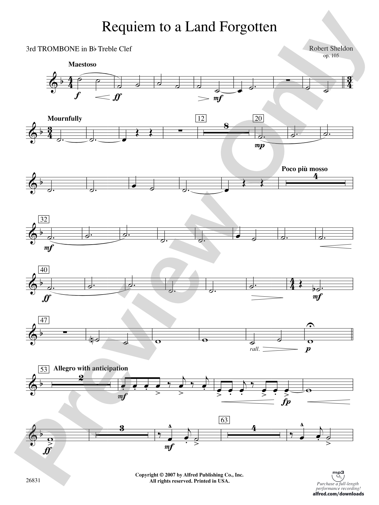 Requiem to a Land Forgotten: (wp) 3rd B-flat Trombone T.C.