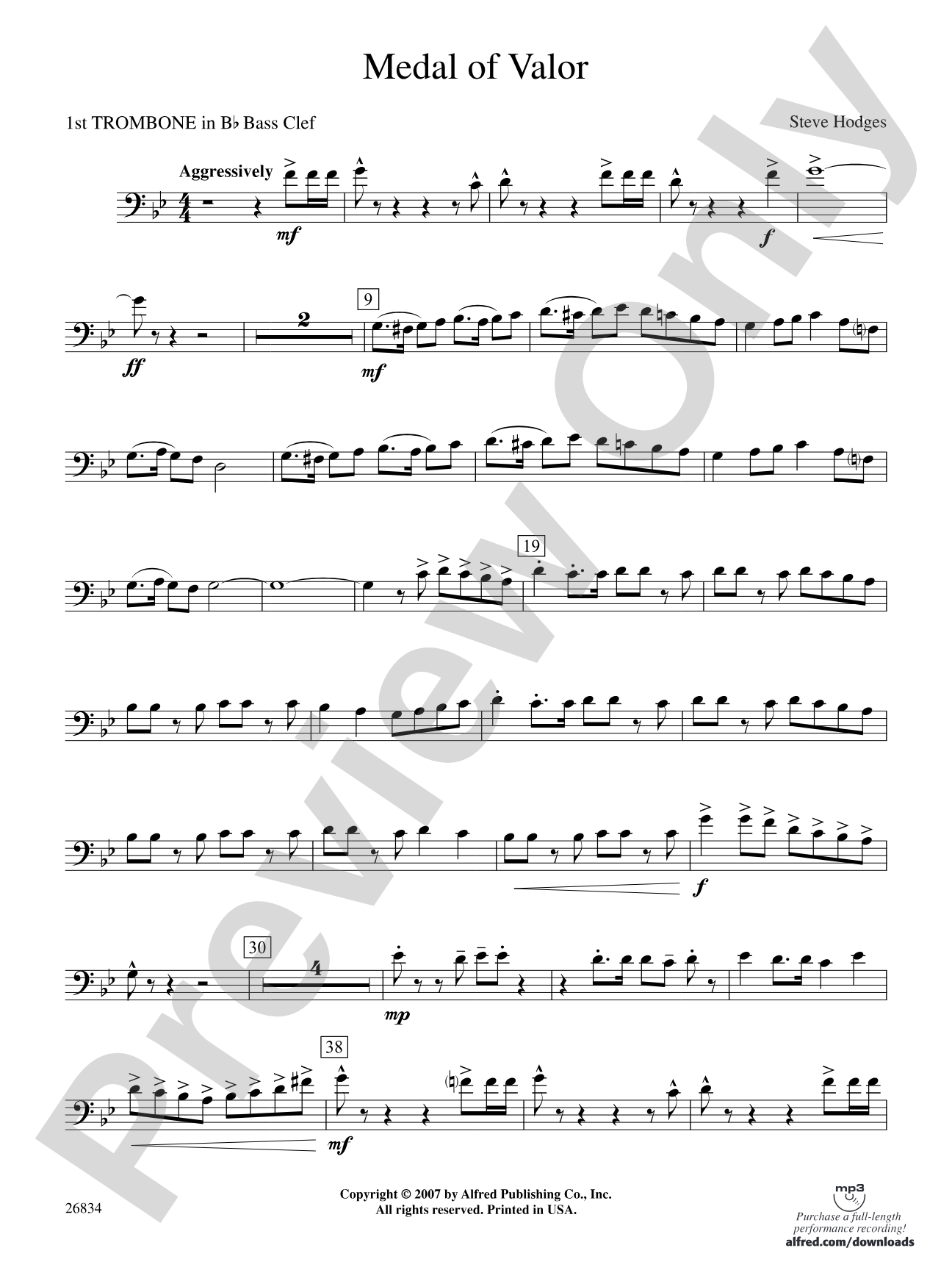 Medal of Valor: (wp) 1st B-flat Trombone B.C.