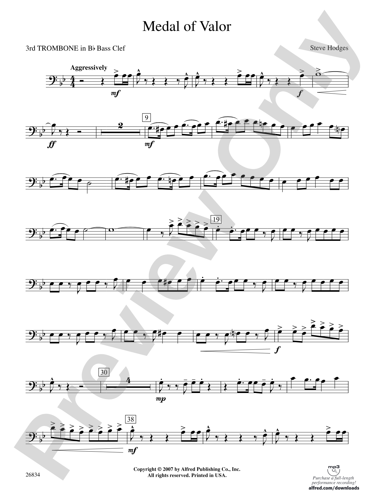 Medal of Valor: (wp) 3rd B-flat Trombone B.C.