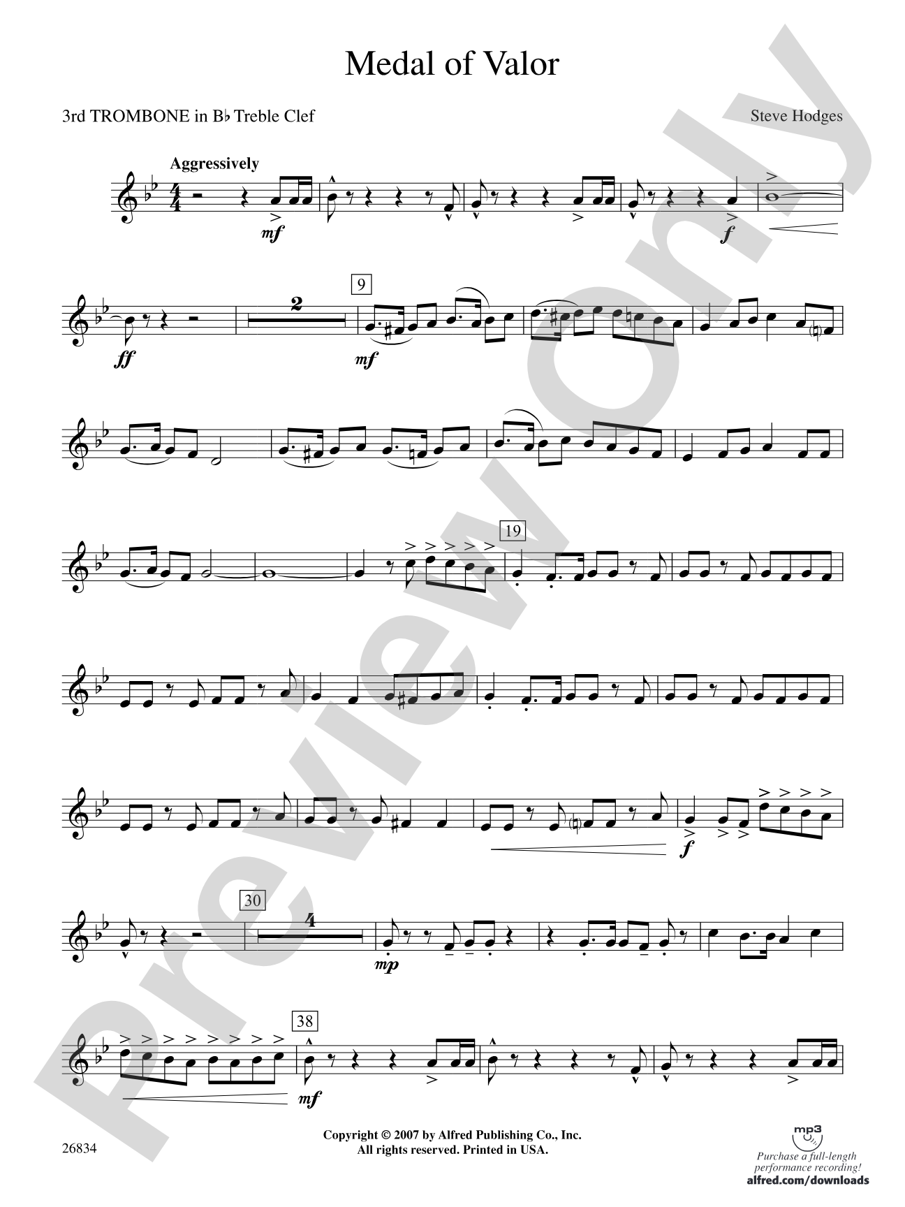 Medal of Valor: (wp) 3rd B-flat Trombone T.C.