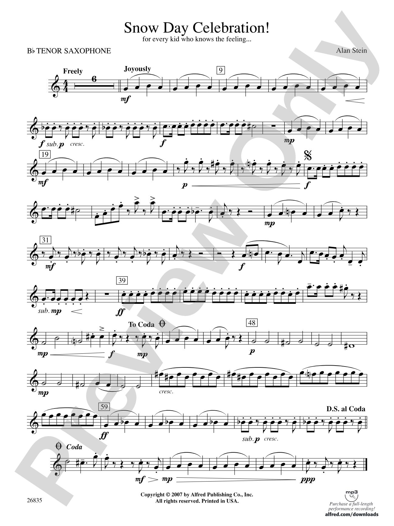 Snow Day Celebration!: B-flat Tenor Saxophone