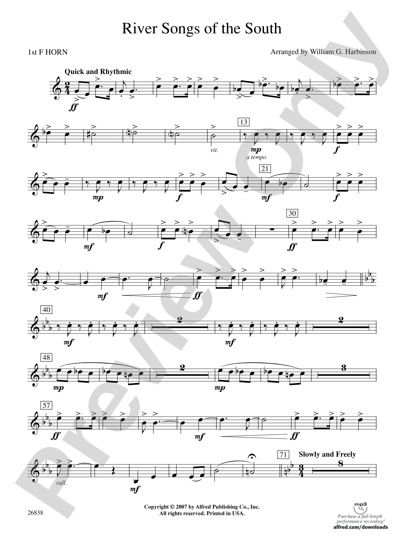 River Songs of the South: 1st F Horn