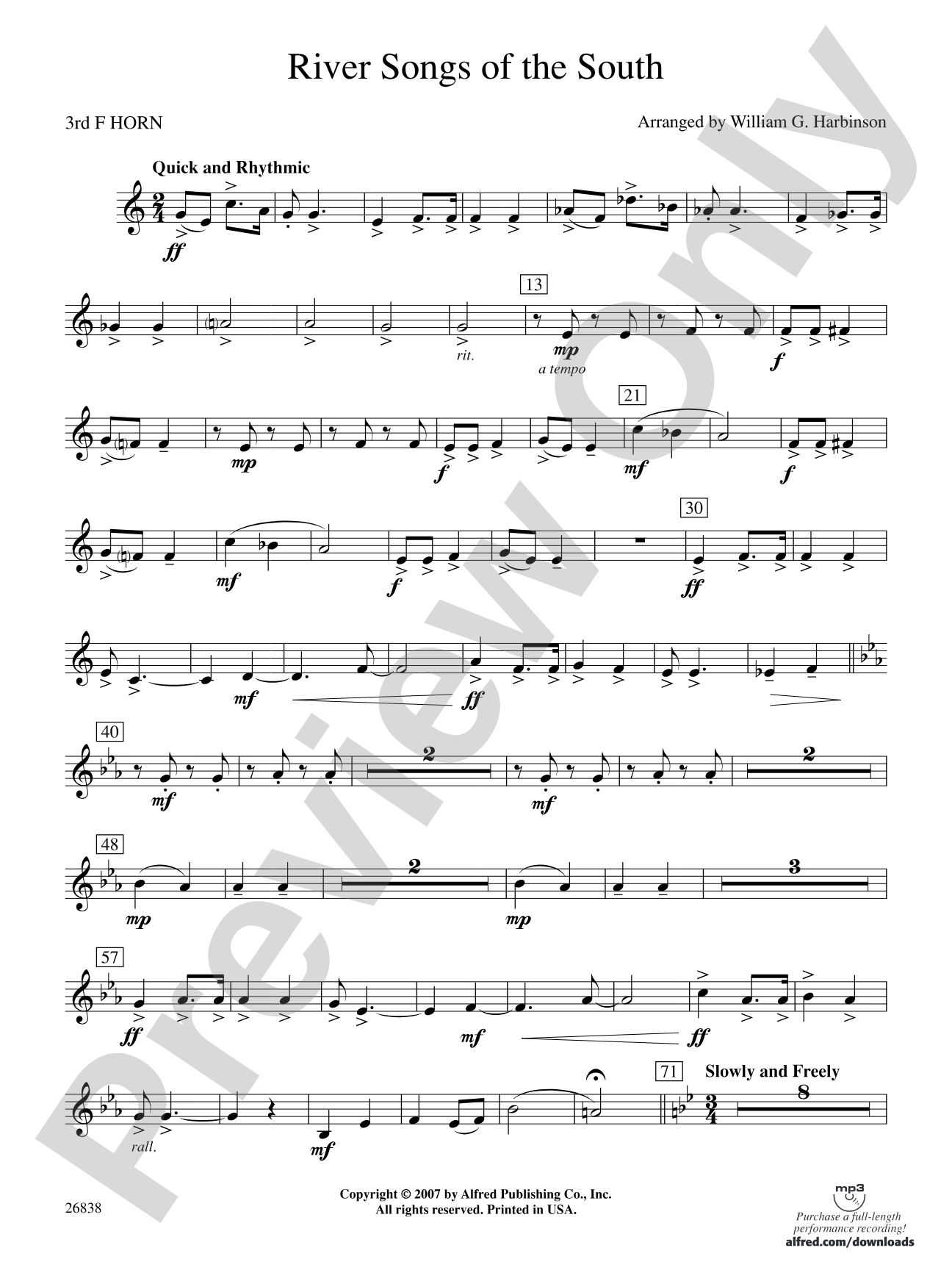 River Songs of the South: 3rd F Horn