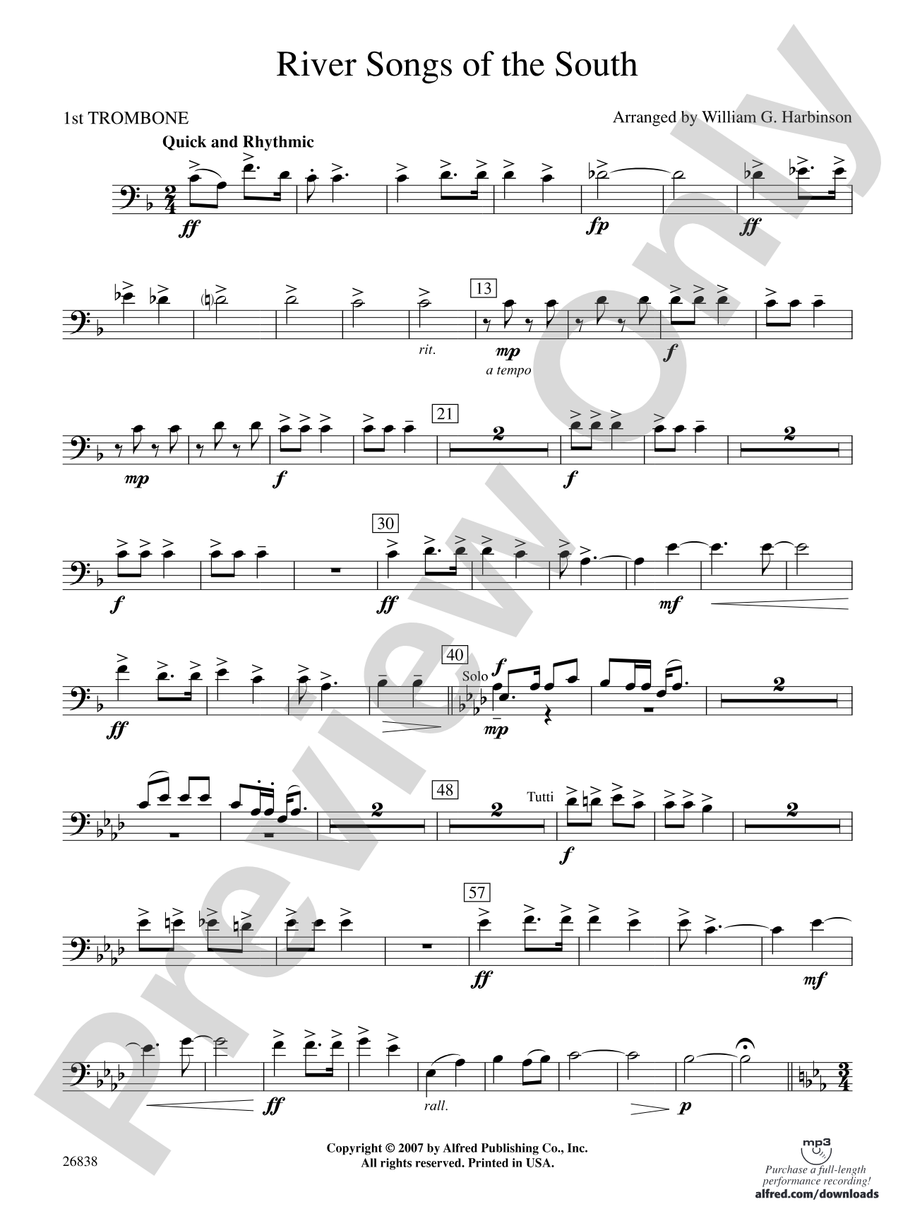 River Songs of the South: 1st Trombone