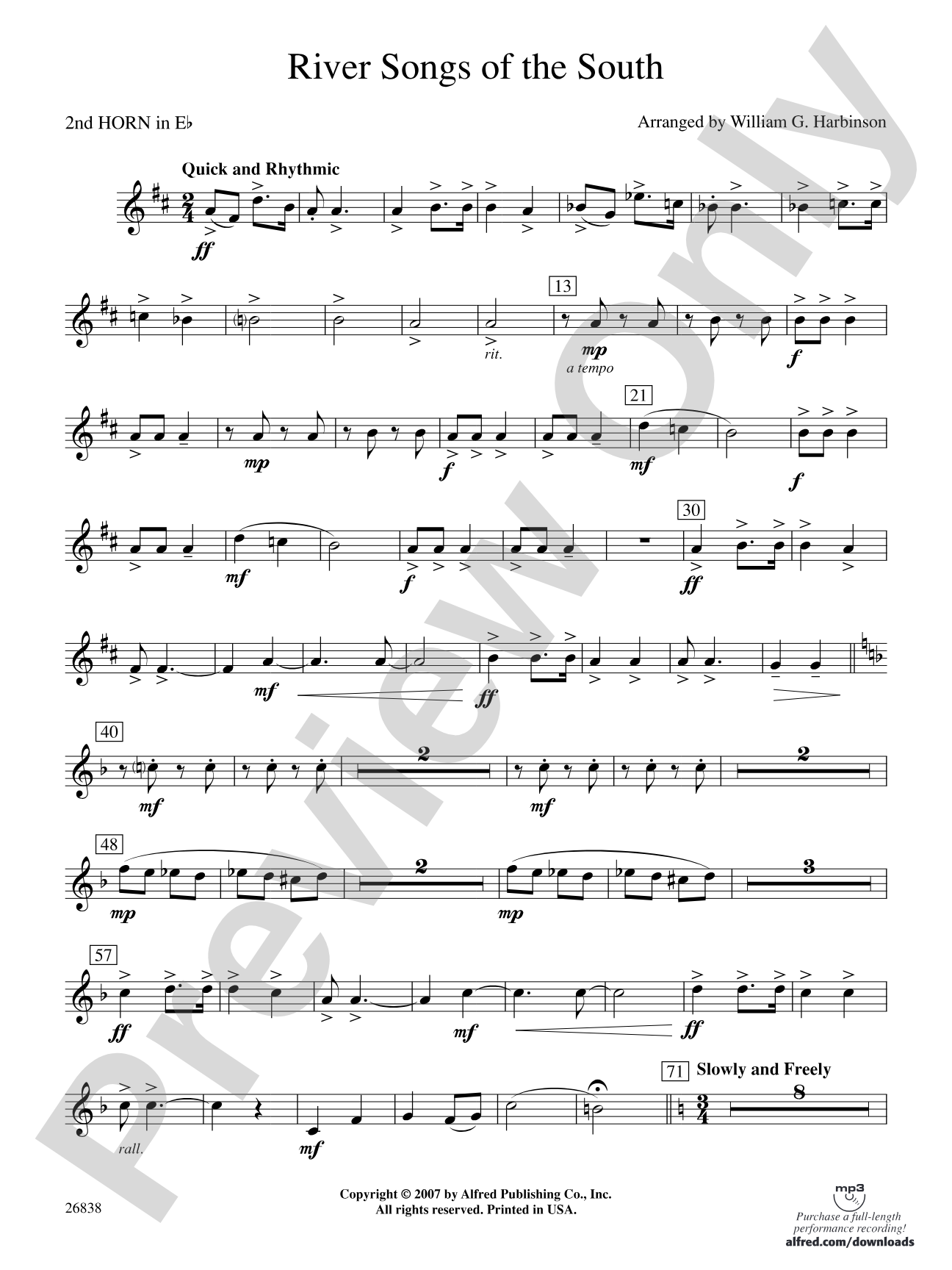 River Songs of the South: (wp) 2nd Horn in E-flat