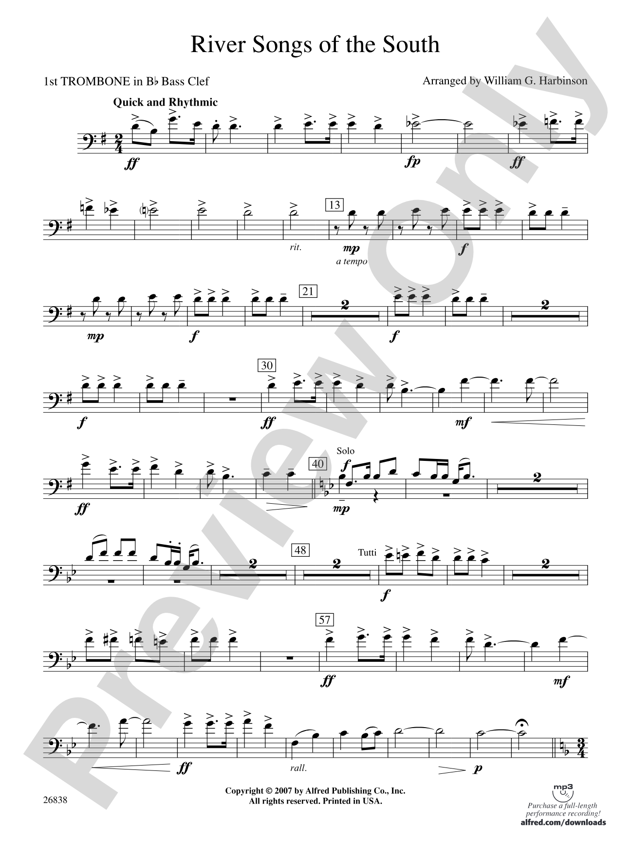 River Songs of the South: (wp) 1st B-flat Trombone B.C.
