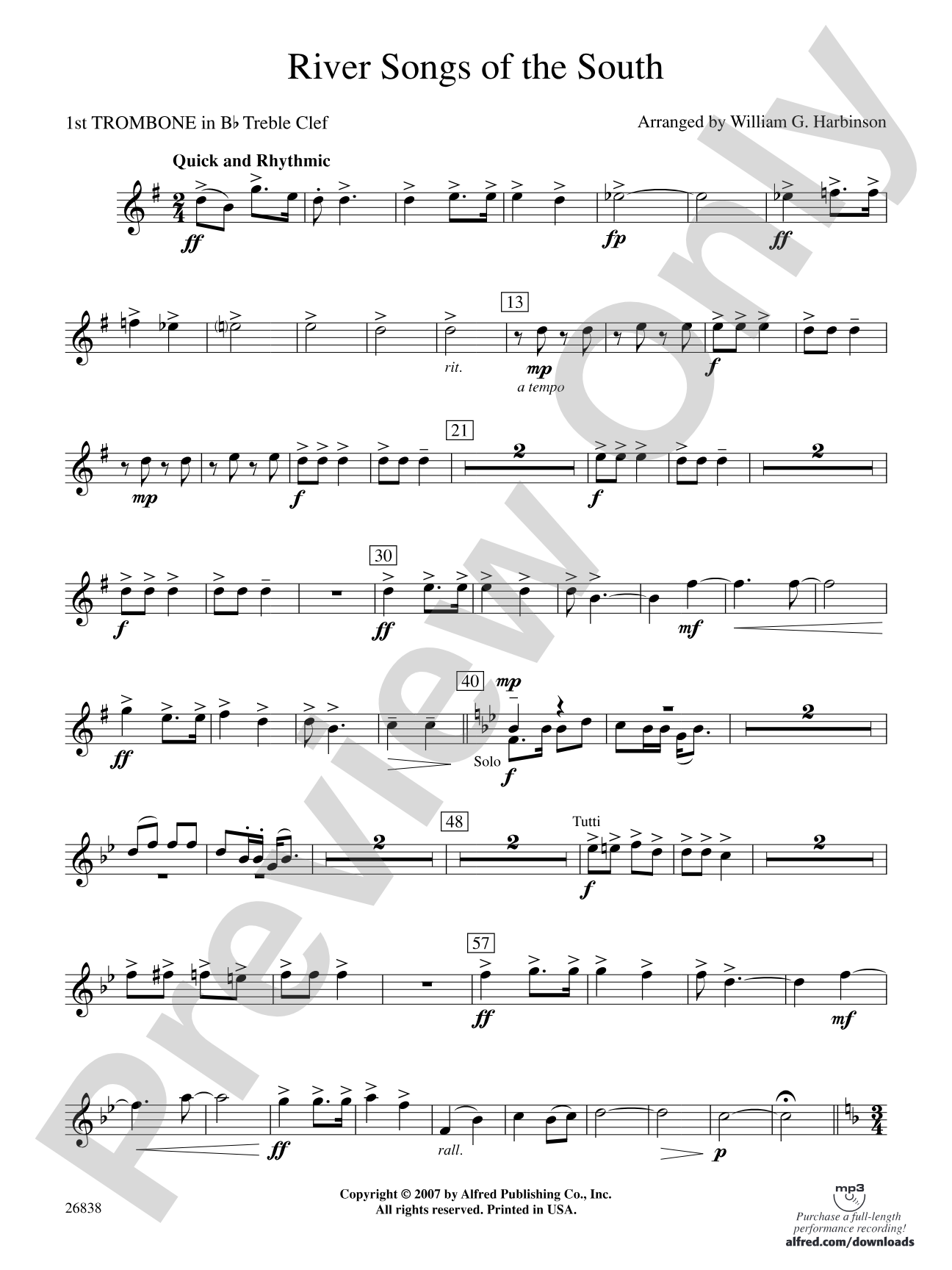 River Songs of the South: (wp) 1st B-flat Trombone T.C.