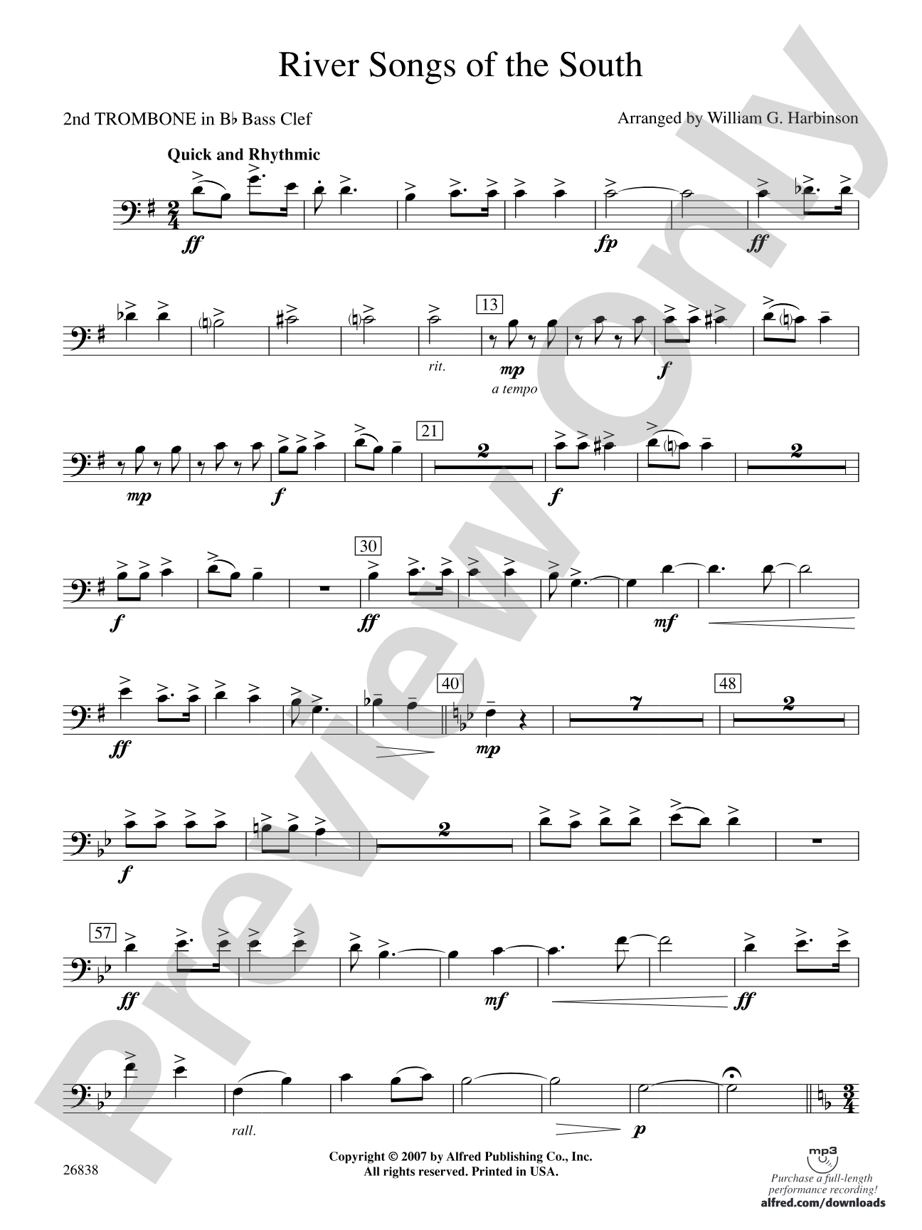 River Songs of the South: (wp) 2nd B-flat Trombone B.C.