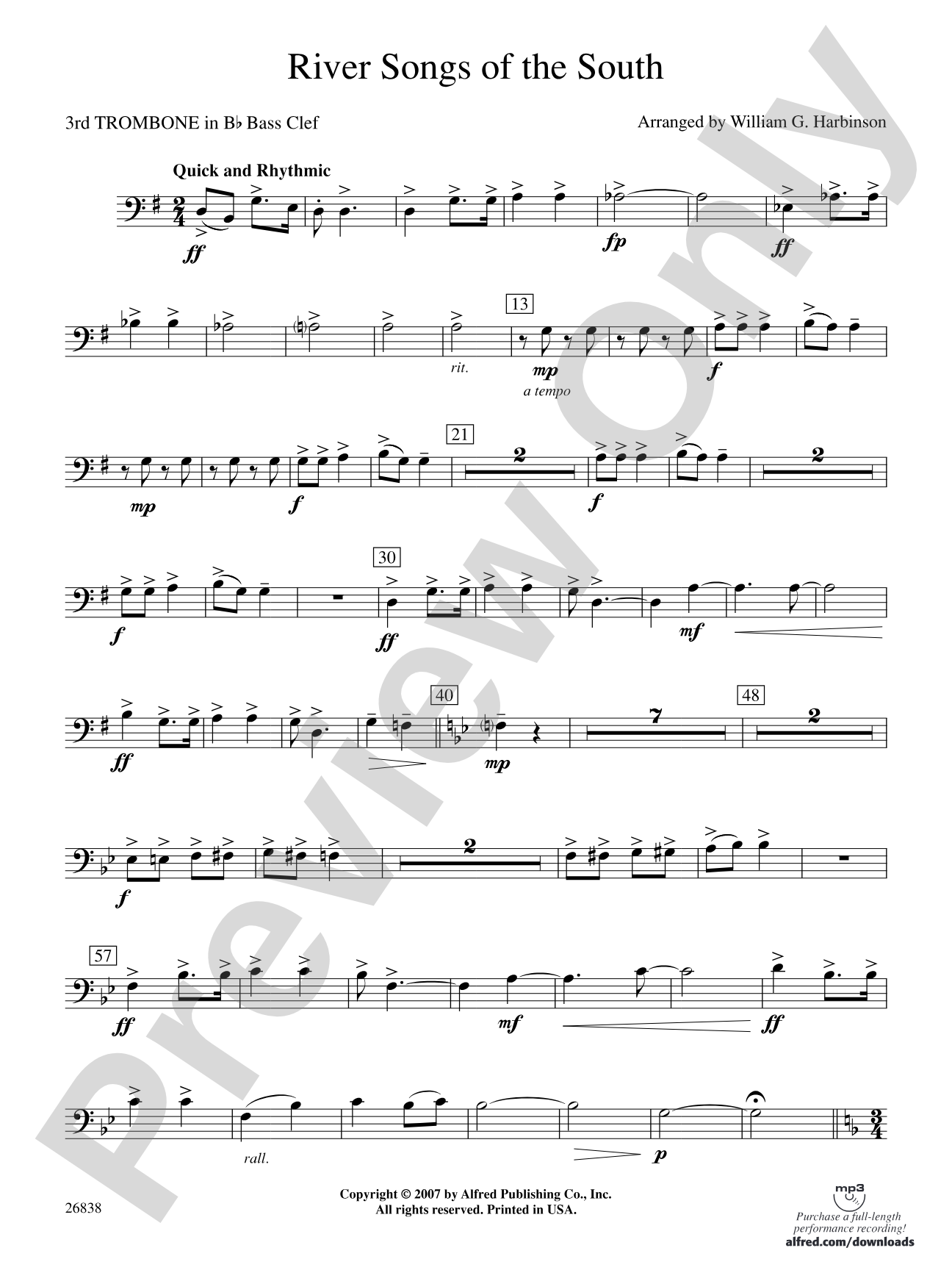 River Songs of the South: (wp) 3rd B-flat Trombone B.C.