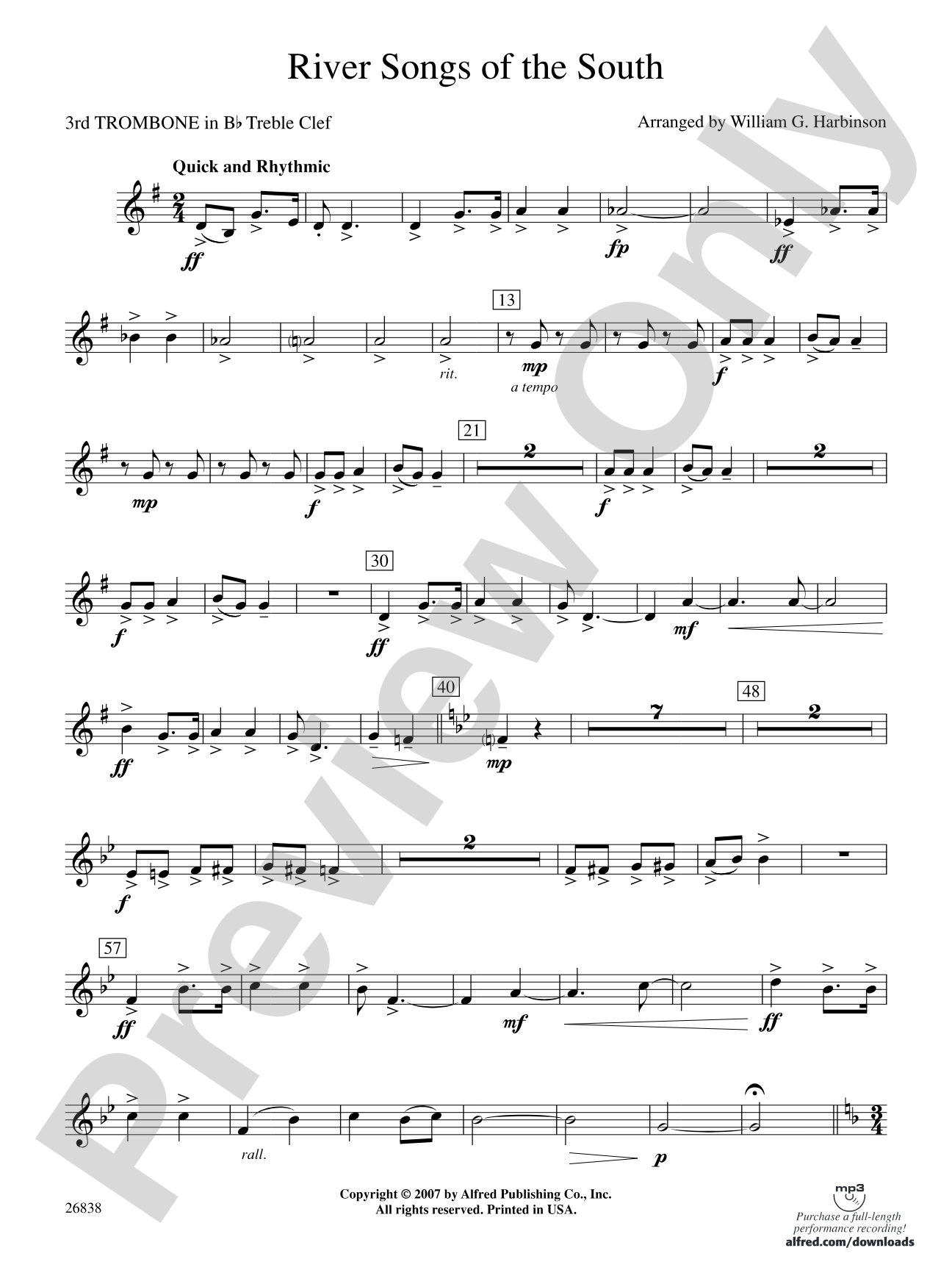 River Songs of the South: (wp) 3rd B-flat Trombone T.C.