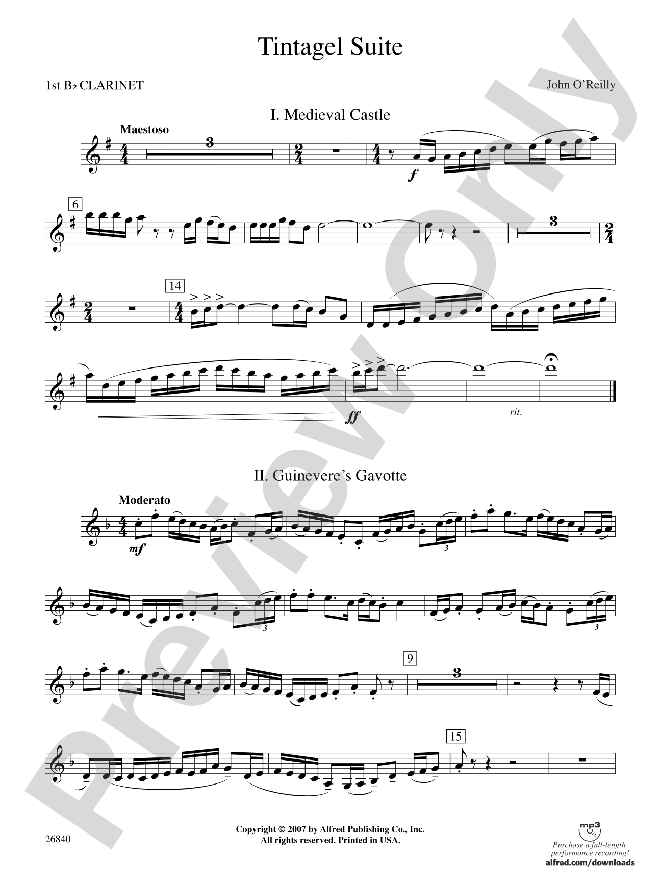 Tintagel Suite: 1st B-flat Clarinet