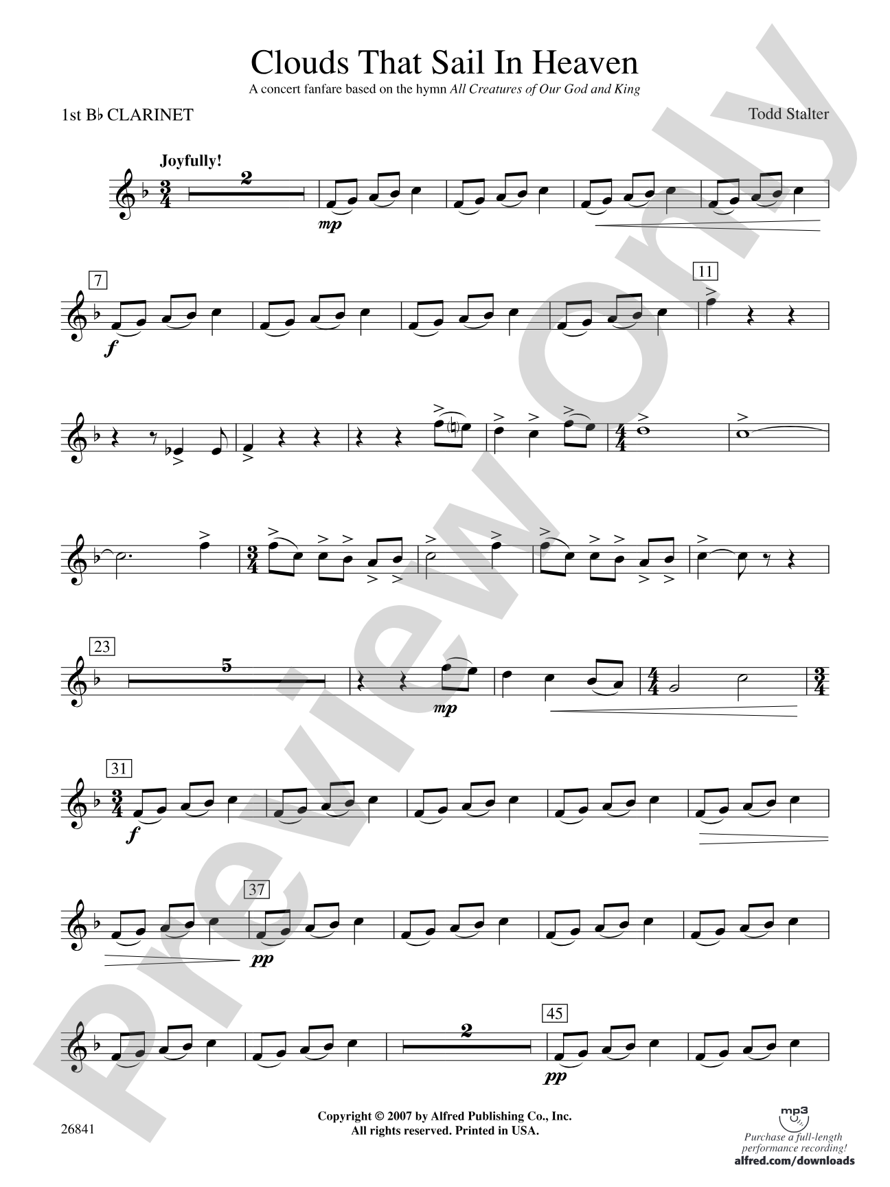 Clouds That Sail in Heaven: 1st B-flat Clarinet