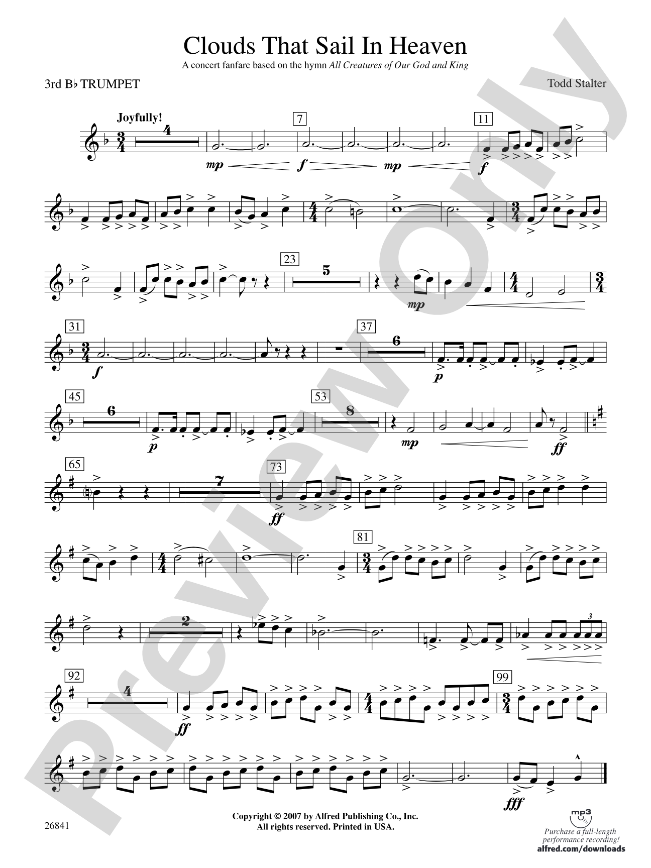 Clouds That Sail in Heaven: 3rd B-flat Trumpet