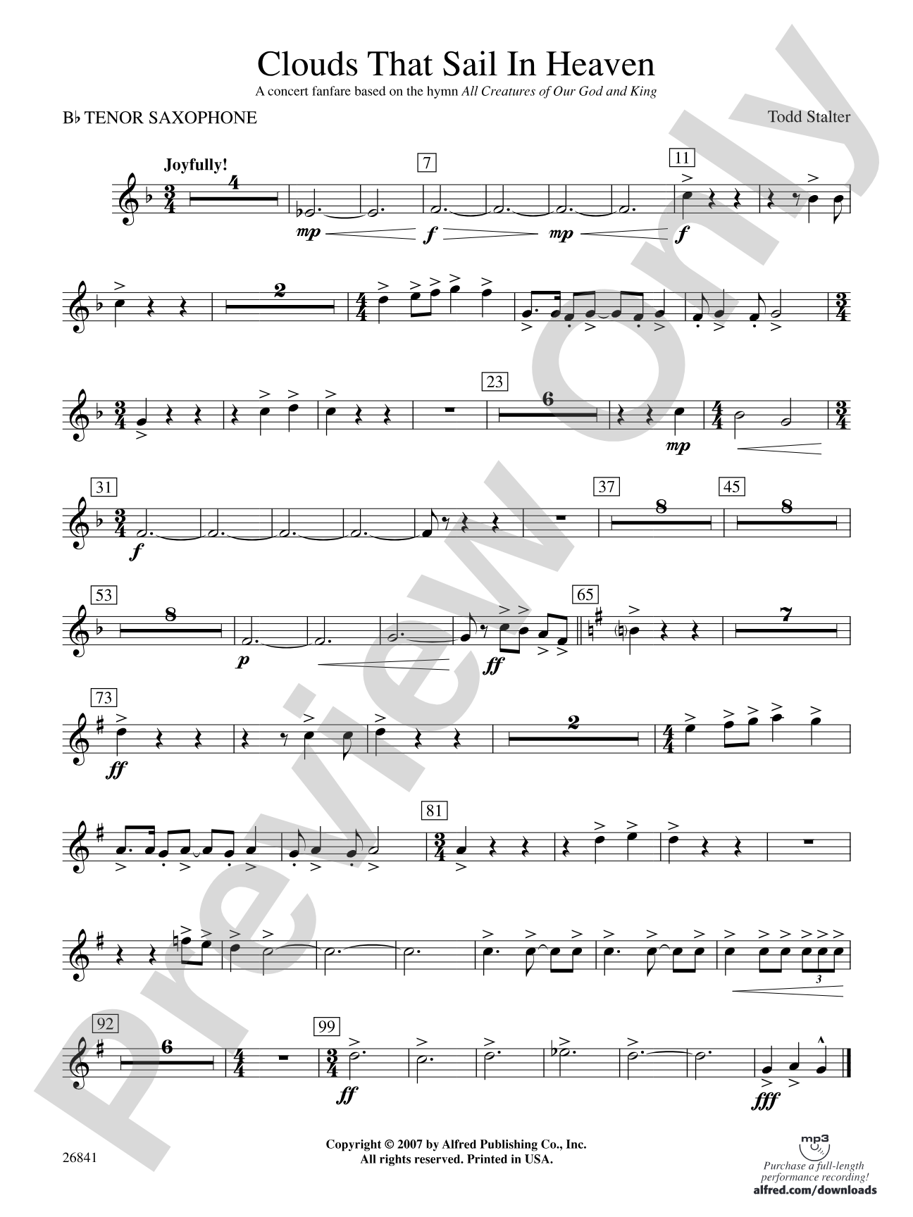 Clouds That Sail in Heaven: B-flat Tenor Saxophone