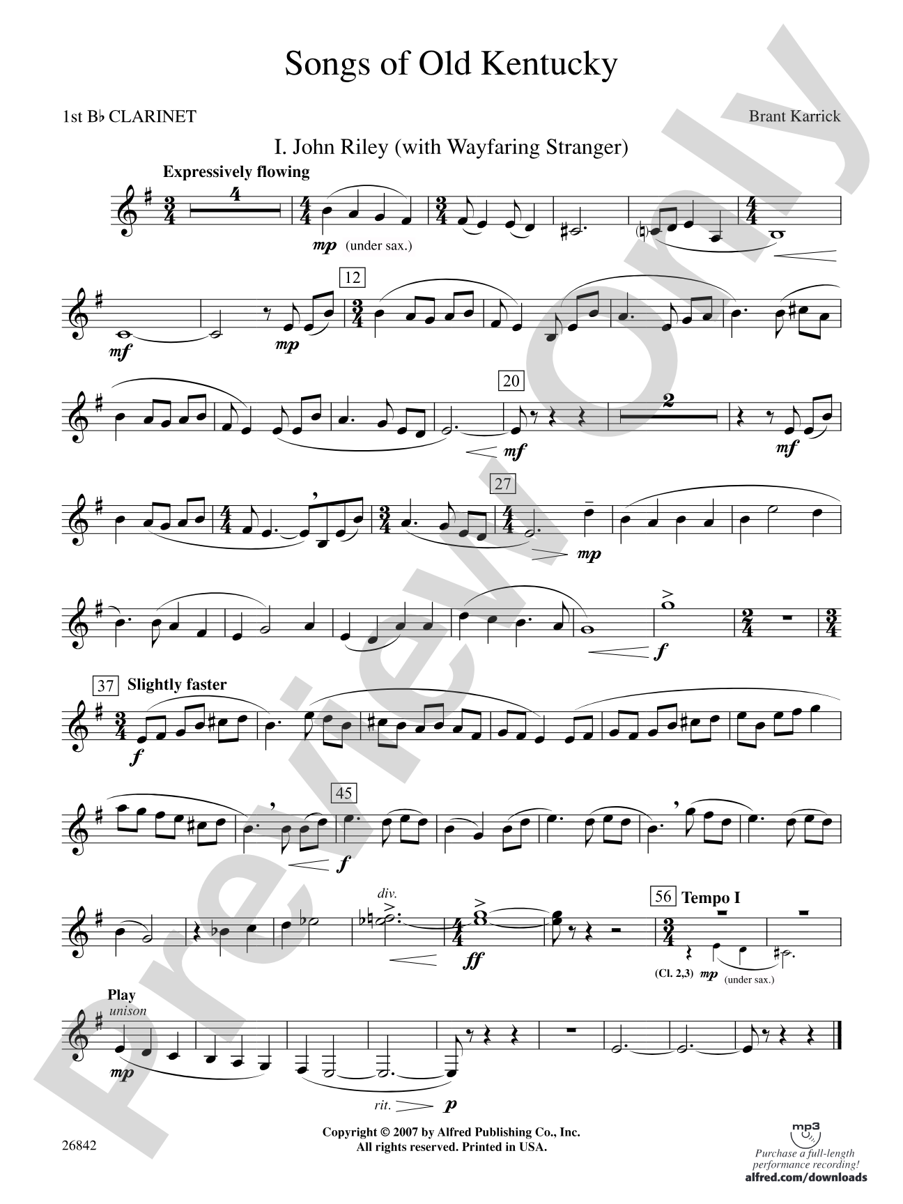Songs of Old Kentucky: 1st B-flat Clarinet