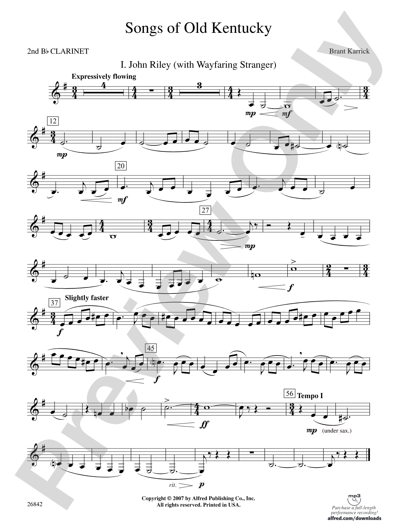 Songs of Old Kentucky: 2nd B-flat Clarinet