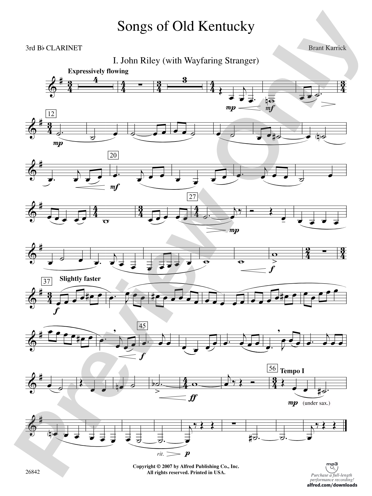 Songs of Old Kentucky: 3rd B-flat Clarinet