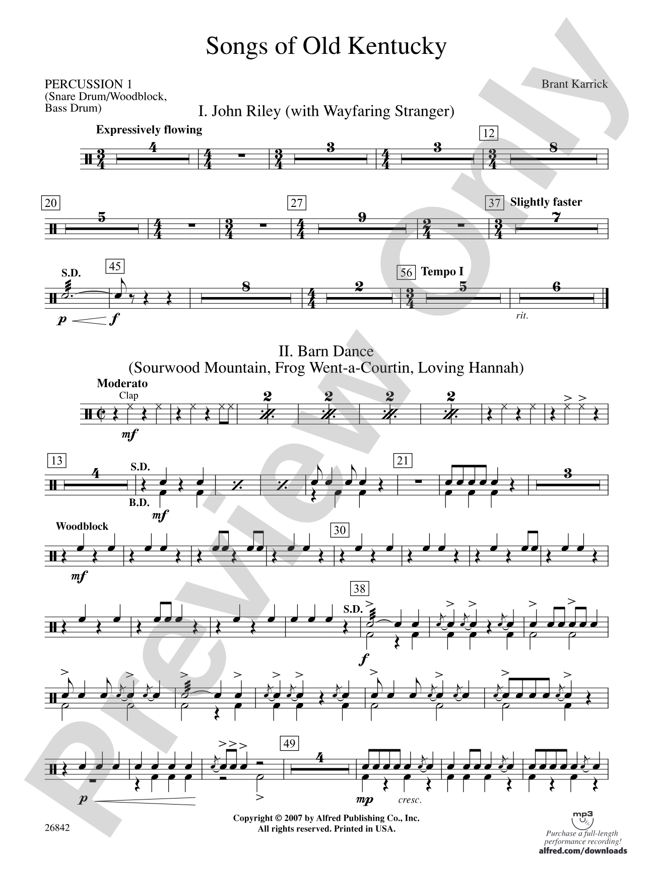 Songs of Old Kentucky: 1st Percussion