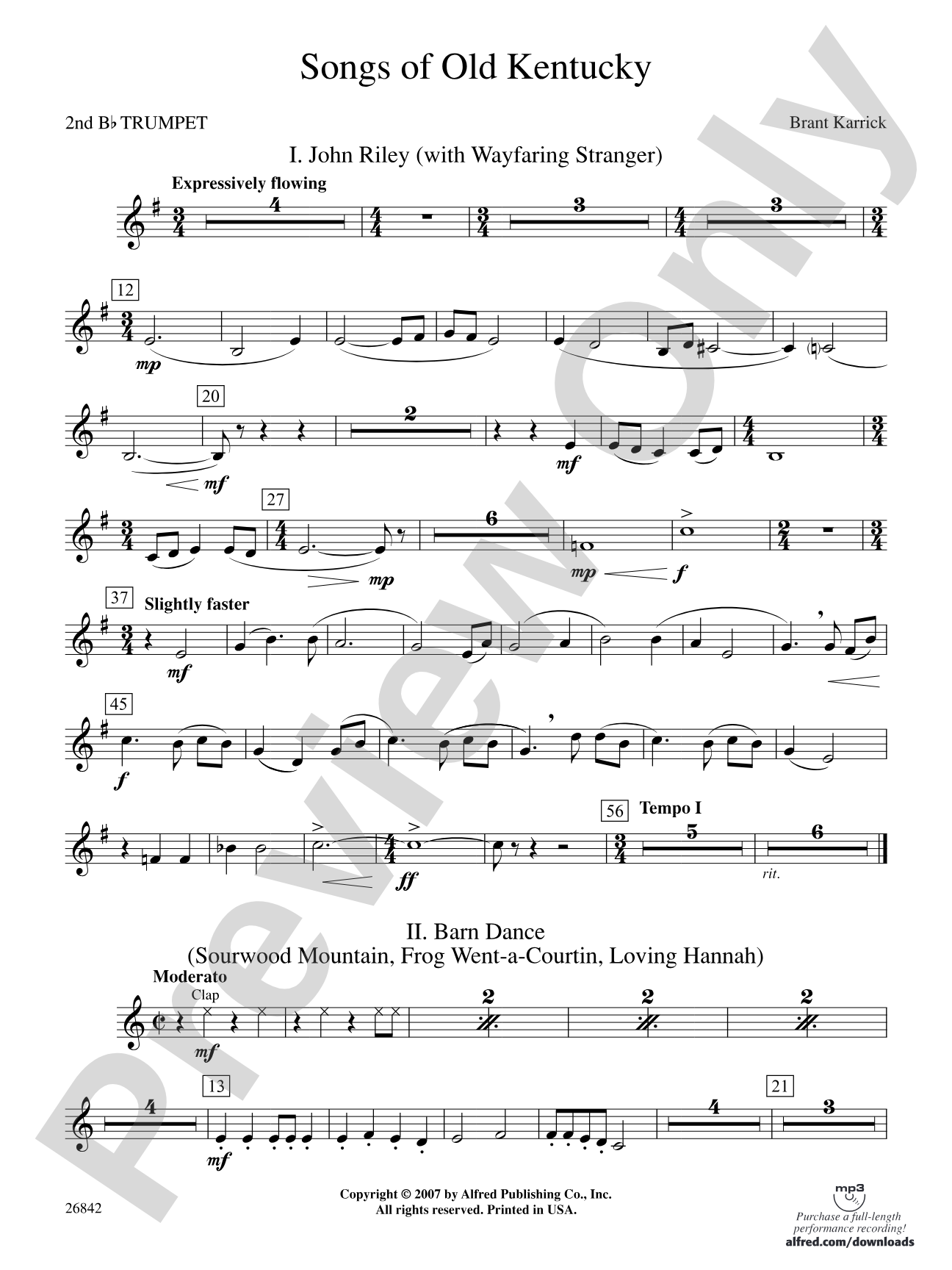 Songs of Old Kentucky: 2nd B-flat Trumpet