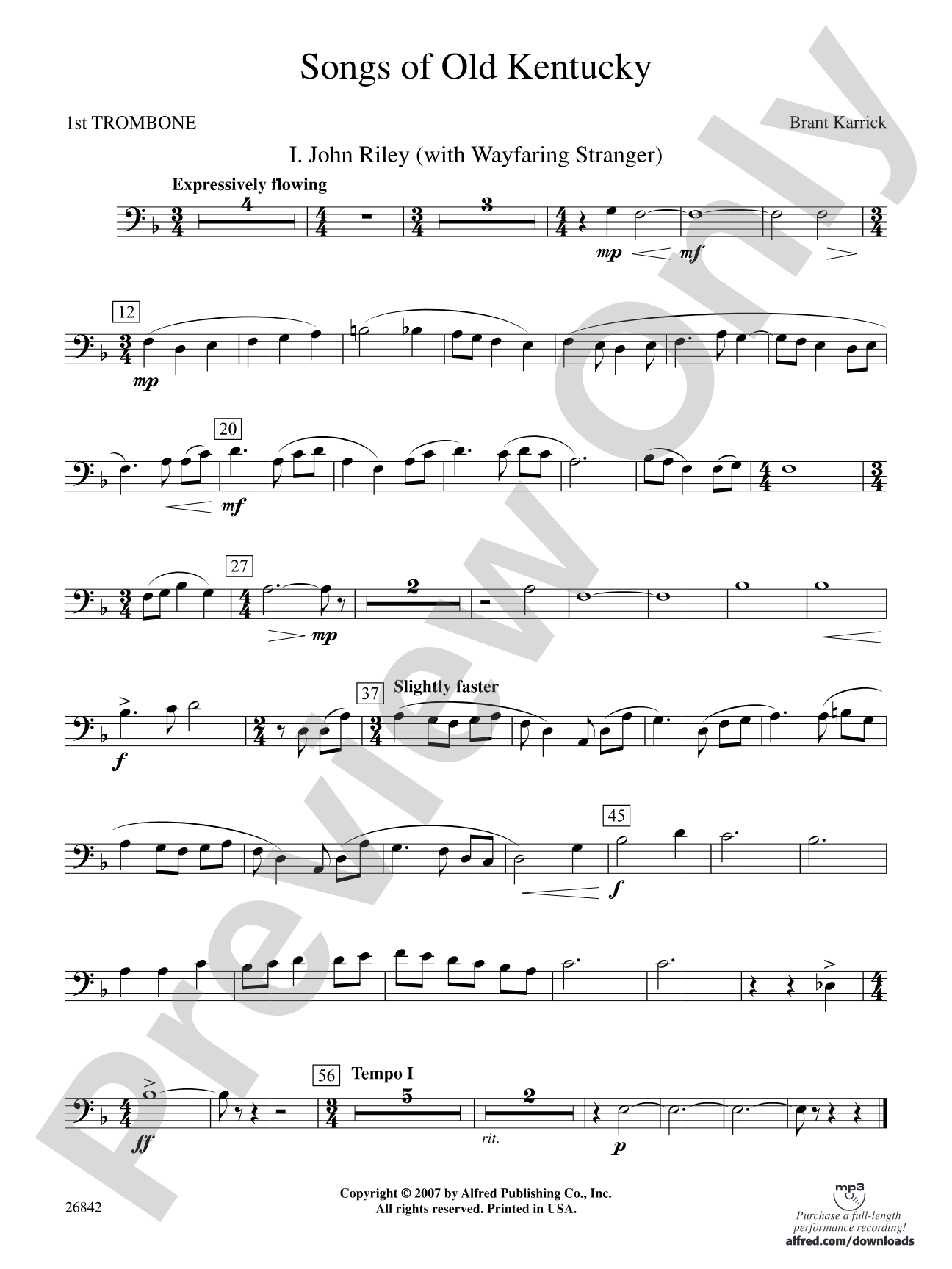 Songs of Old Kentucky: 1st Trombone