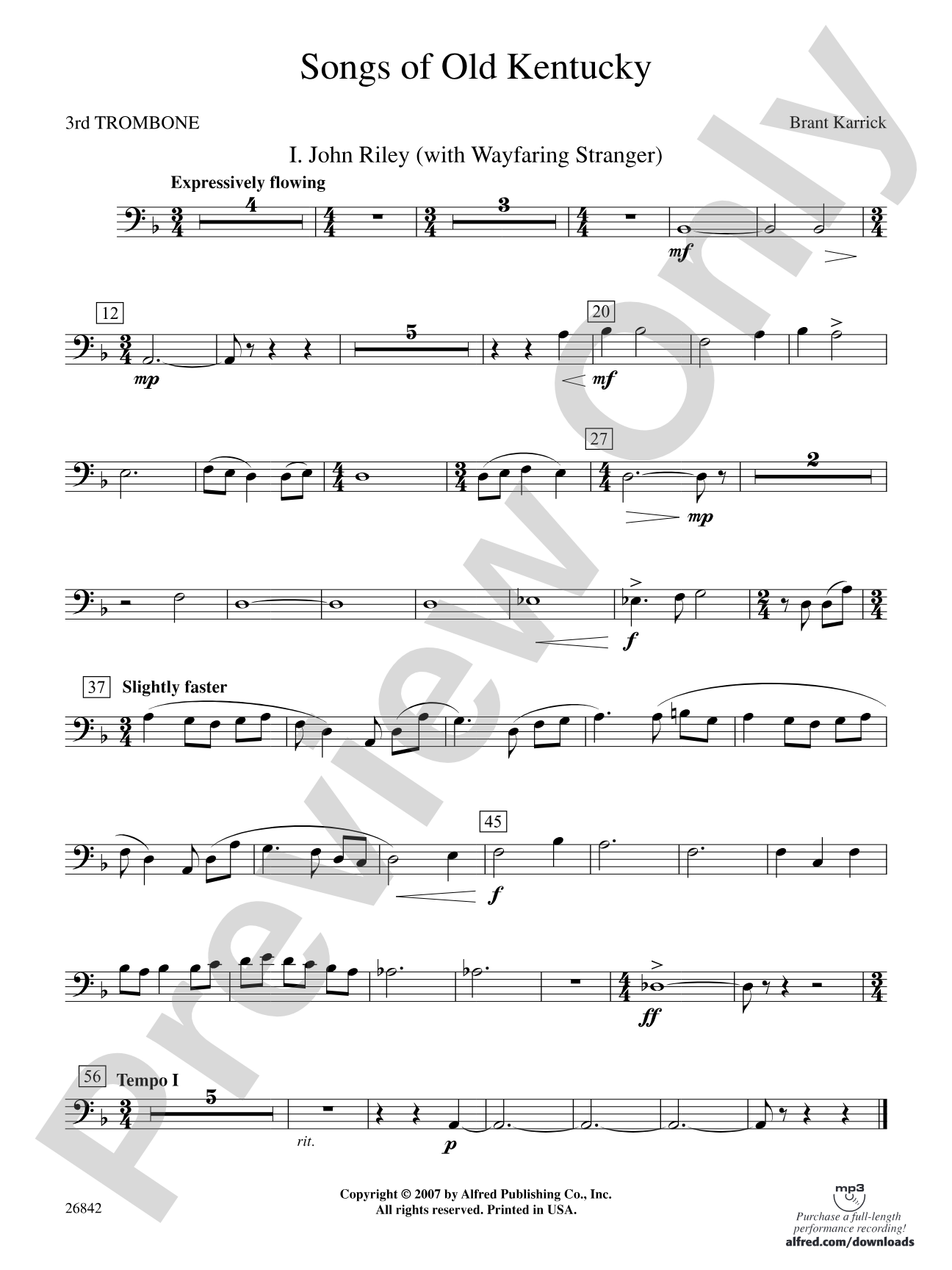 Songs of Old Kentucky: 3rd Trombone