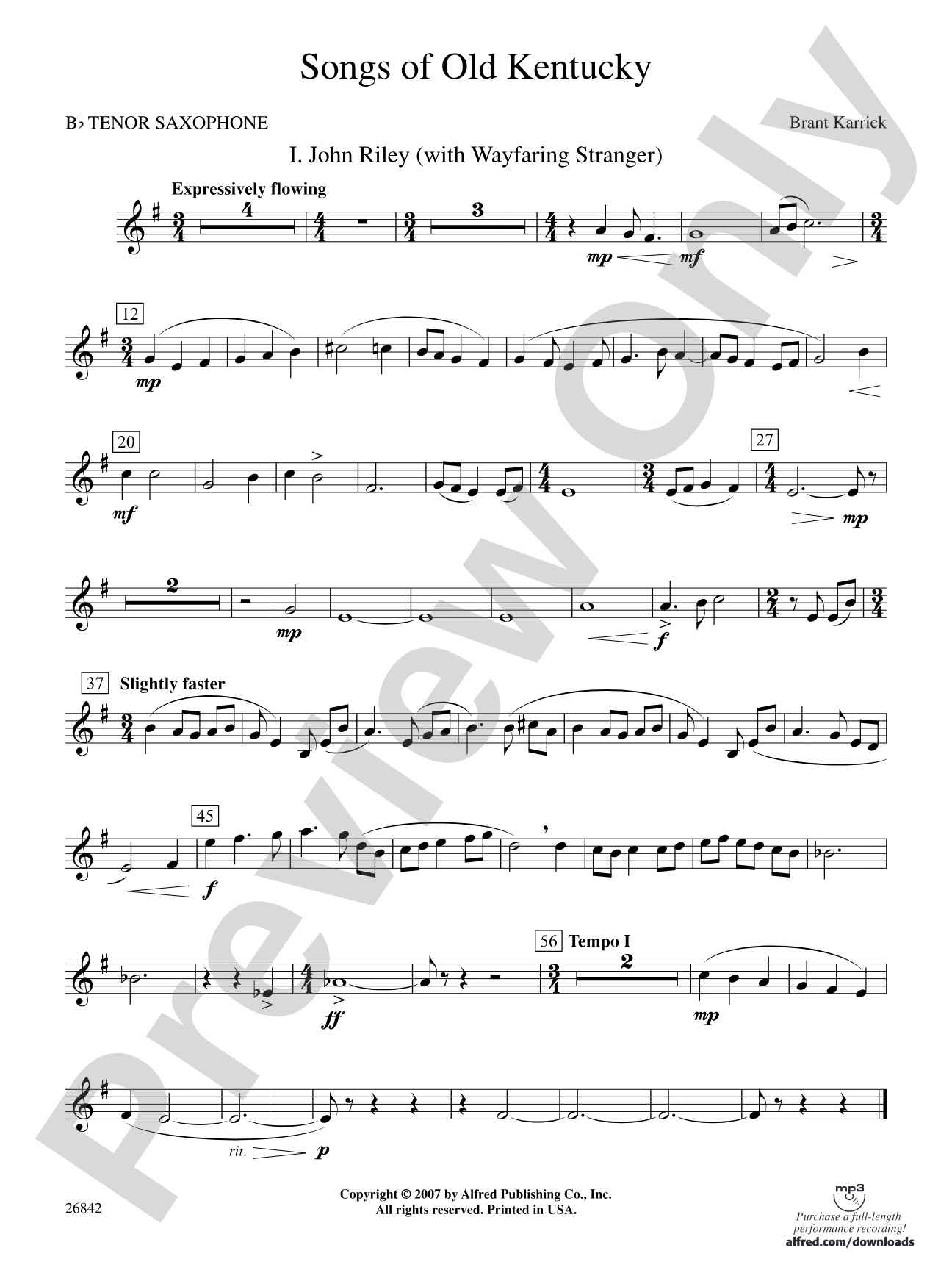 Songs of Old Kentucky: B-flat Tenor Saxophone
