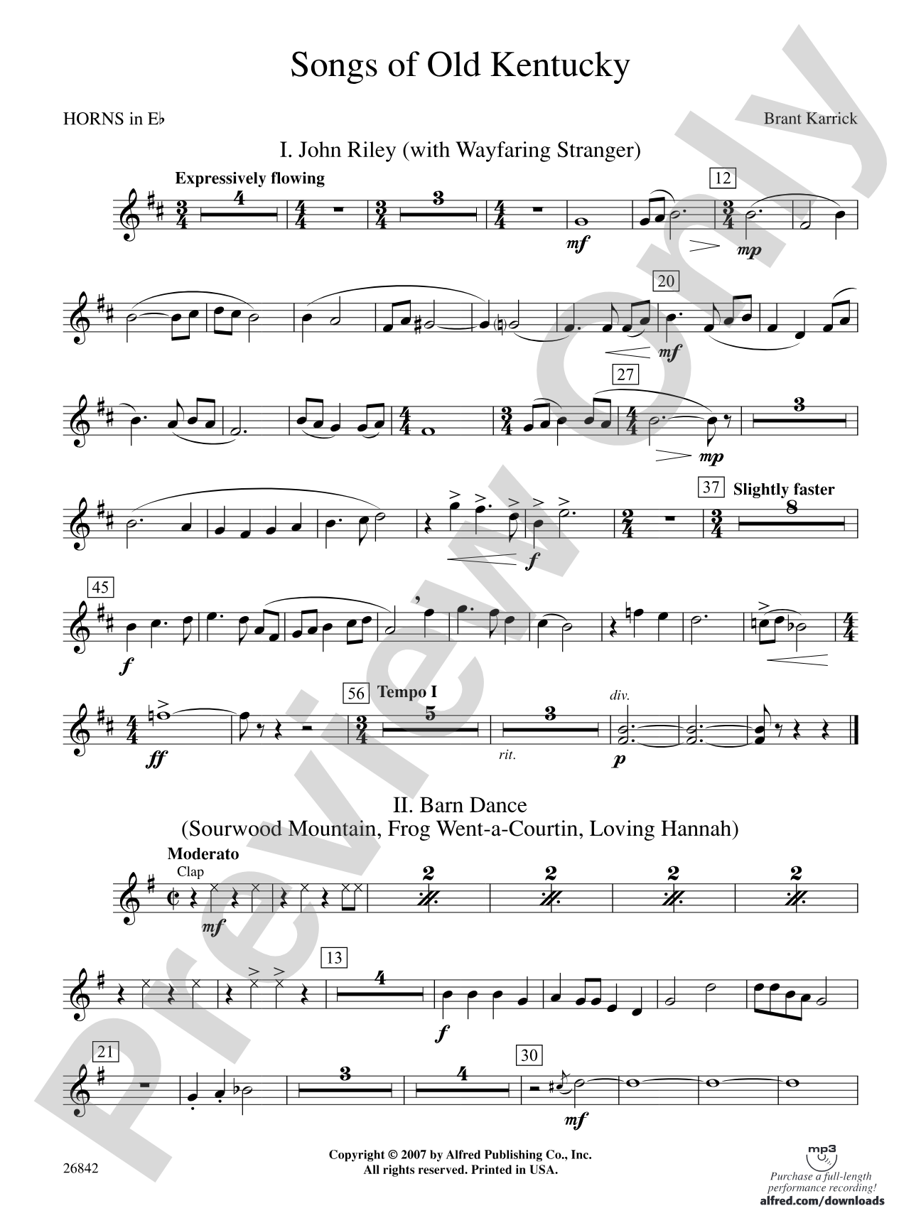 Songs of Old Kentucky: (wp) 1st Horn in E-flat
