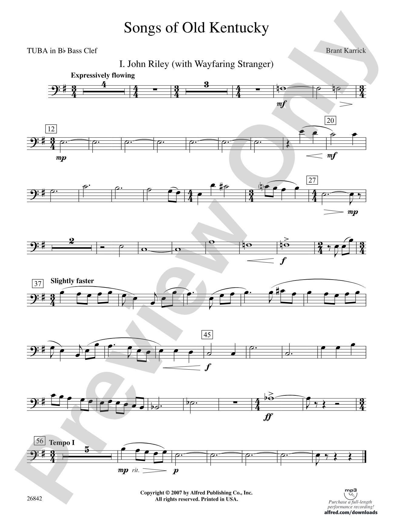 Songs of Old Kentucky: (wp) B-flat Tuba B.C.