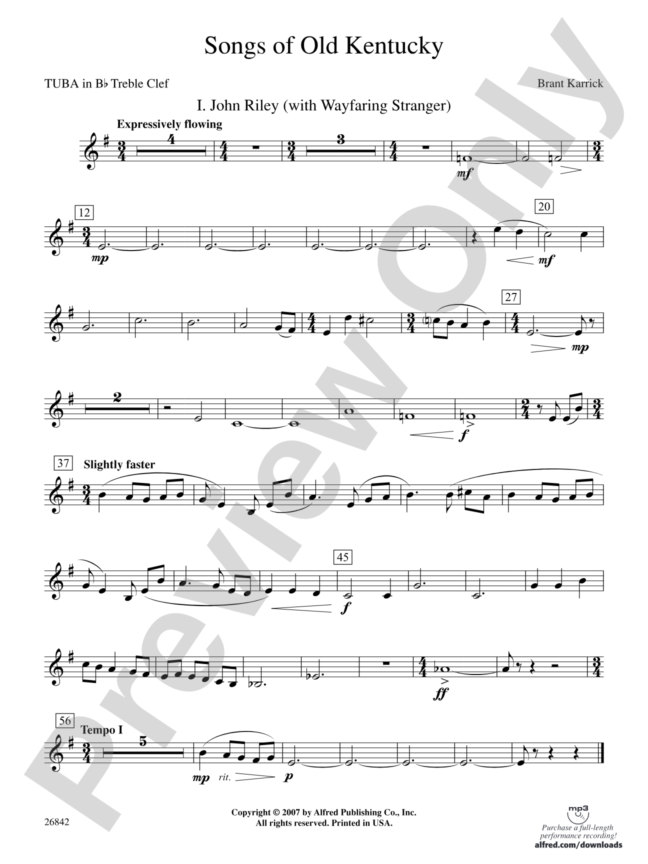 Songs of Old Kentucky: (wp) B-flat Tuba T.C.