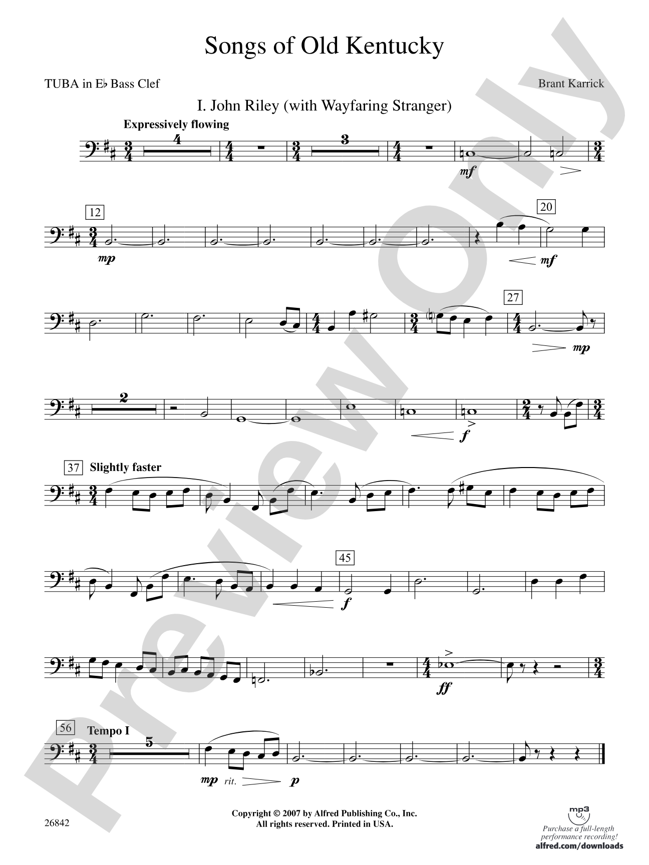 Songs of Old Kentucky: (wp) E-flat Tuba B.C.