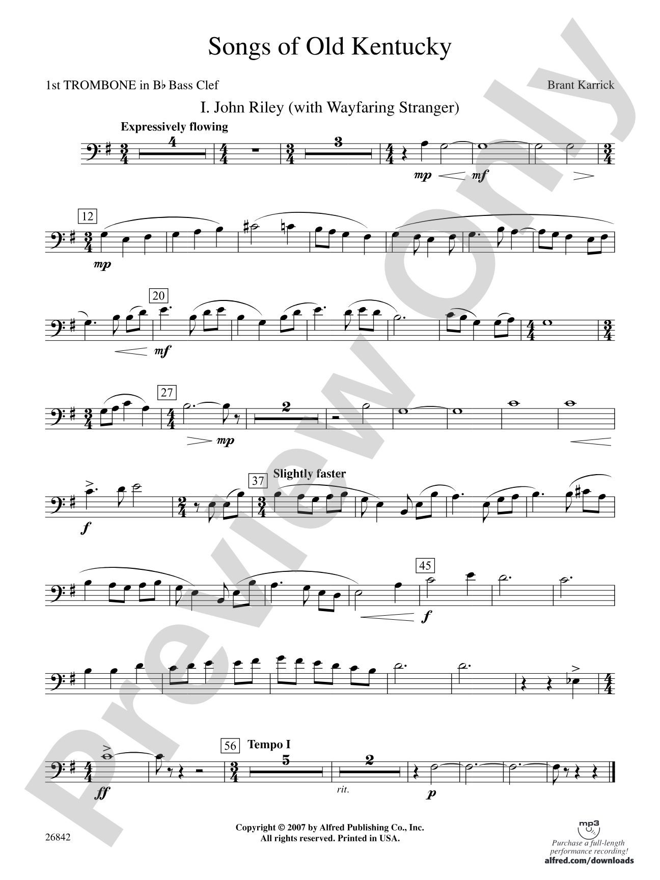Songs of Old Kentucky: (wp) 1st B-flat Trombone B.C.