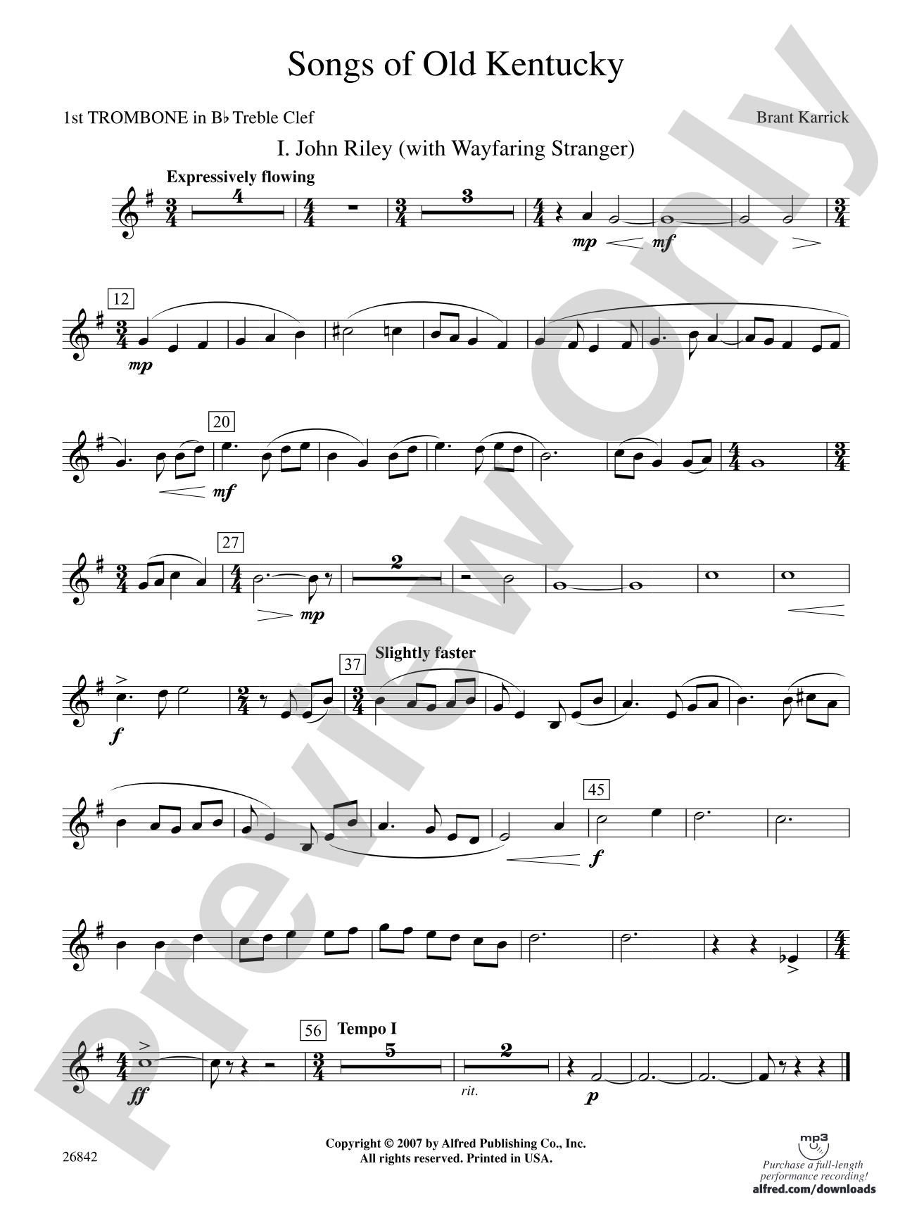 Songs of Old Kentucky: (wp) 1st B-flat Trombone T.C.