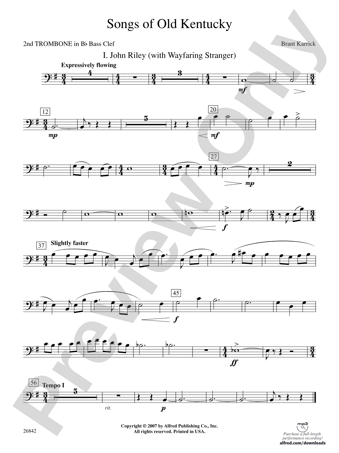 Songs of Old Kentucky: (wp) 2nd B-flat Trombone B.C.