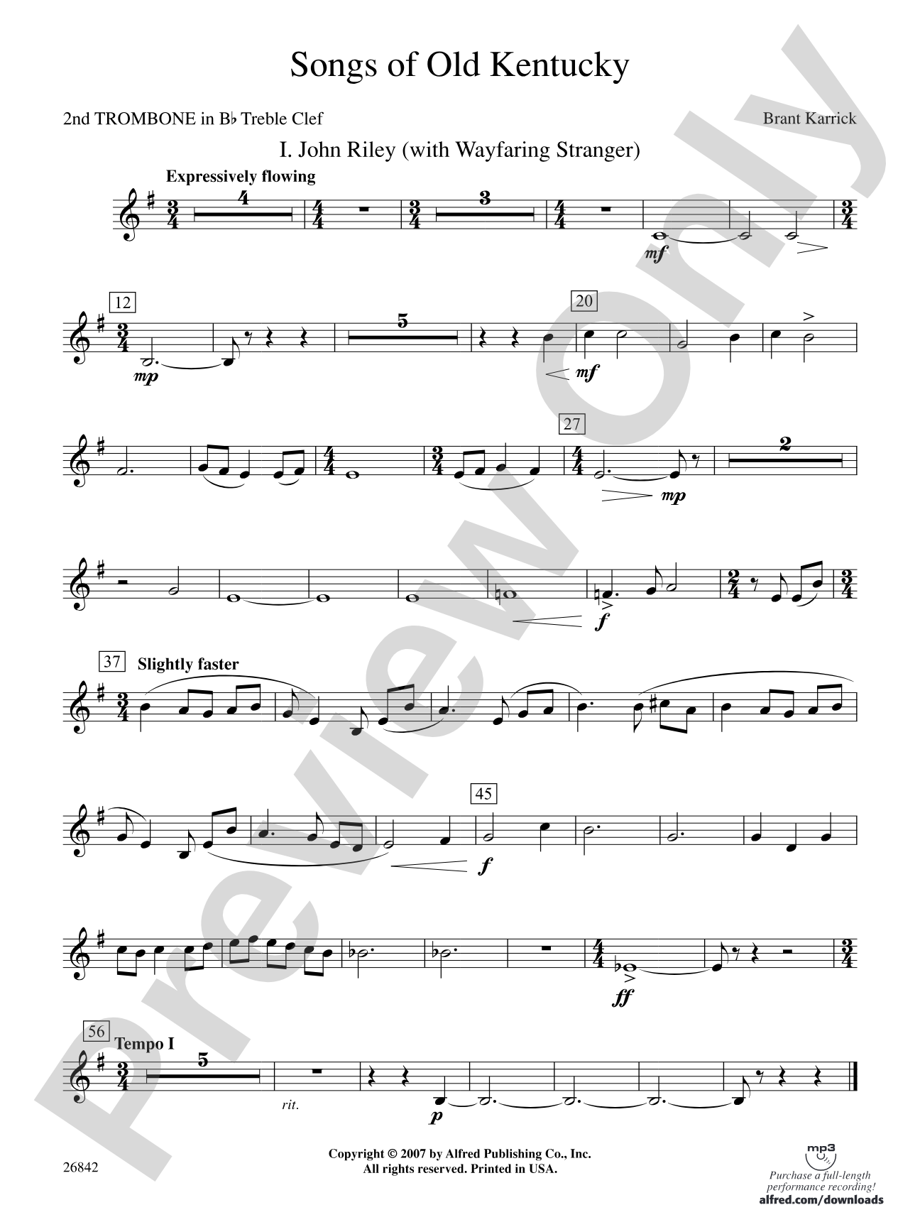 Songs of Old Kentucky: (wp) 2nd B-flat Trombone T.C.
