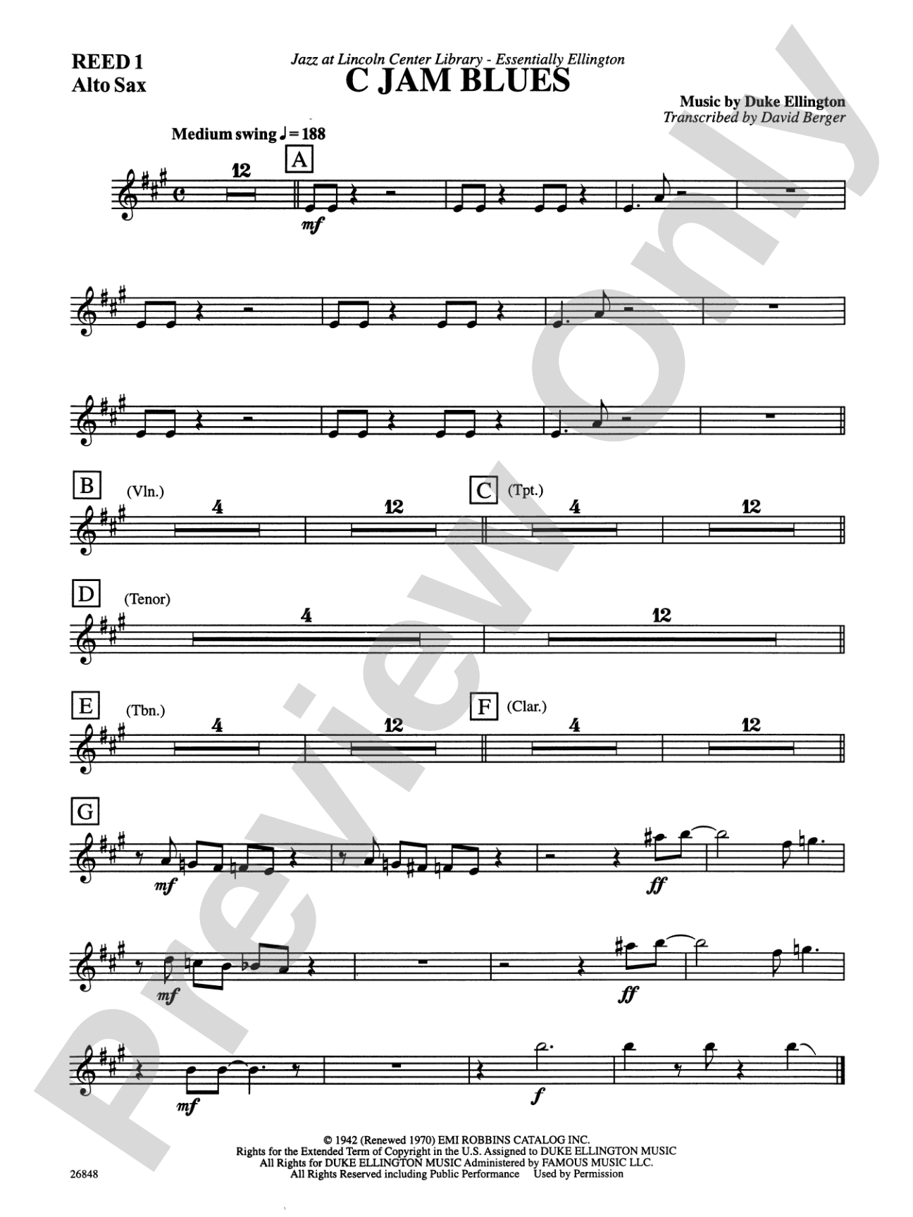 C Jam Blues: E-flat Alto Saxophone