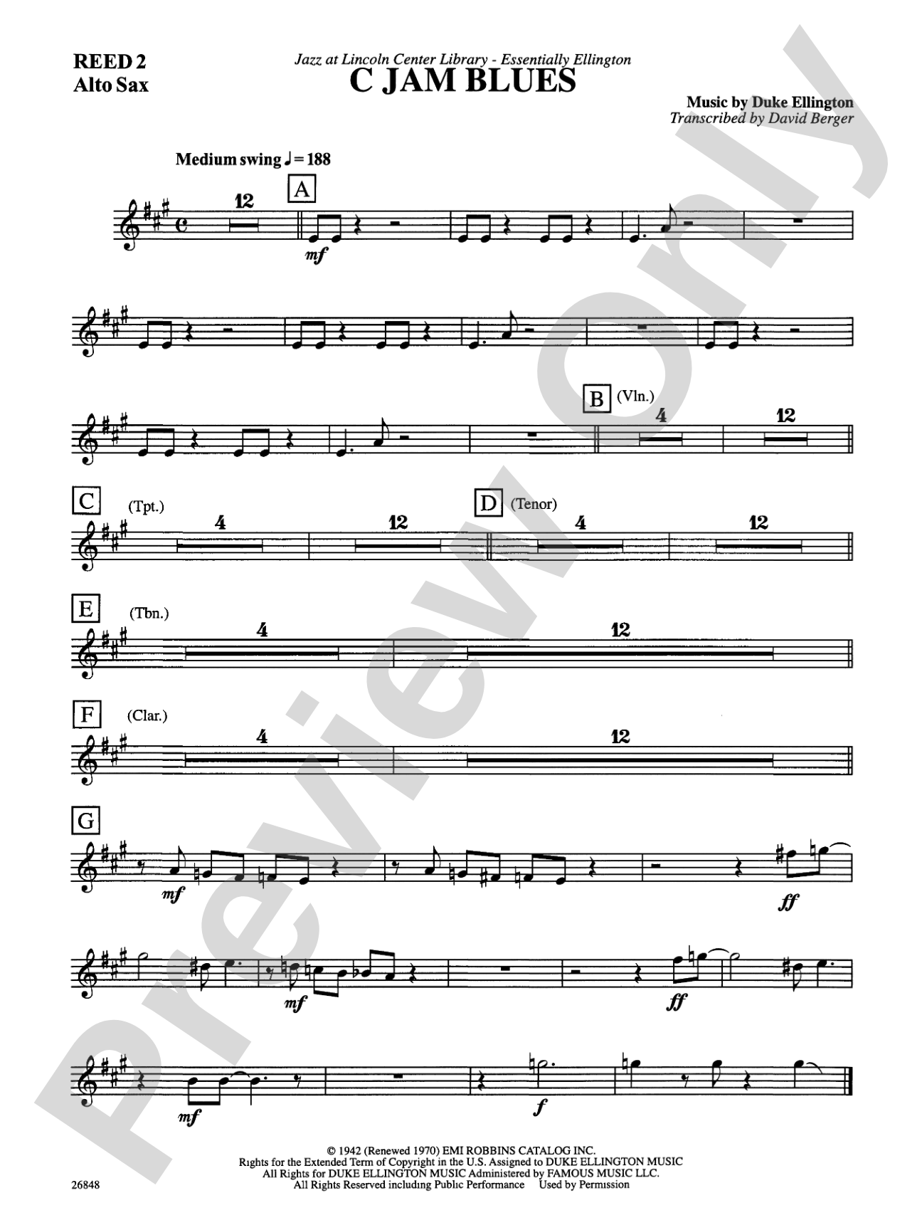 C Jam Blues: 2nd E-flat Alto Saxophone