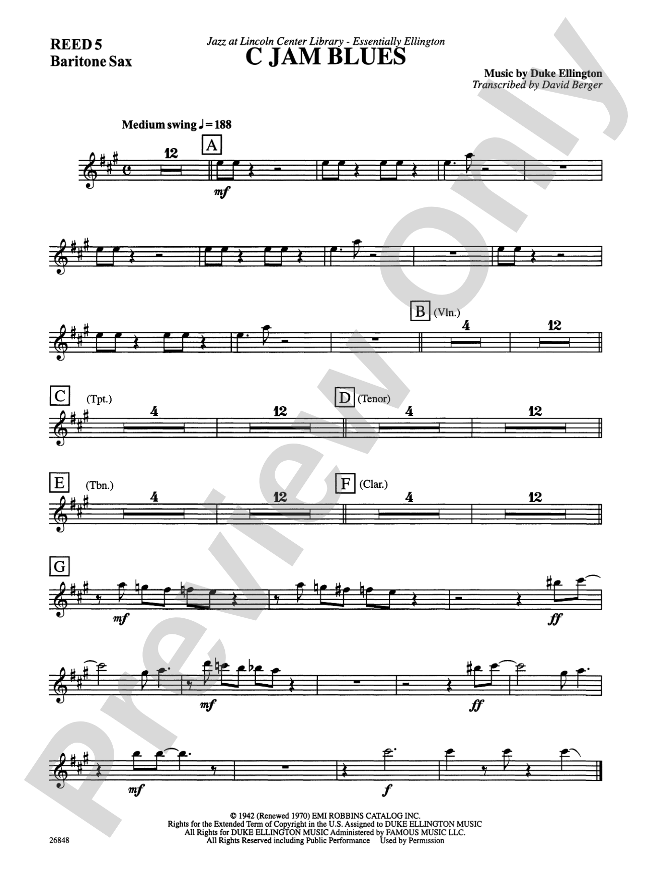 C Jam Blues: E-flat Baritone Saxophone