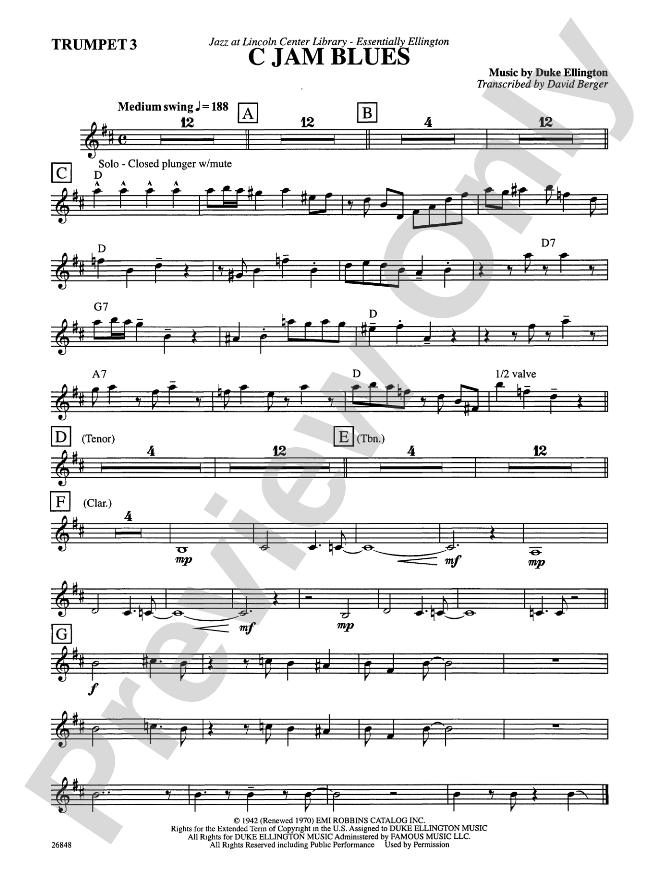 C Jam Blues: 3rd B-flat Trumpet