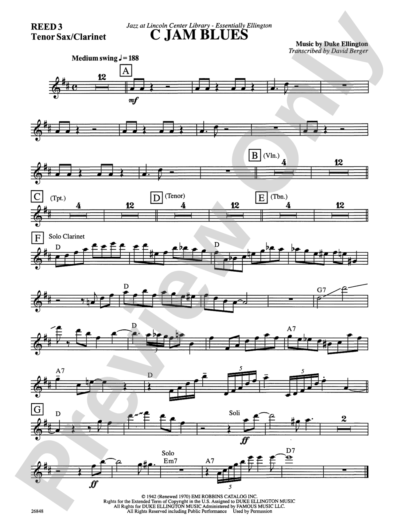 C Jam Blues: B-flat Tenor Saxophone