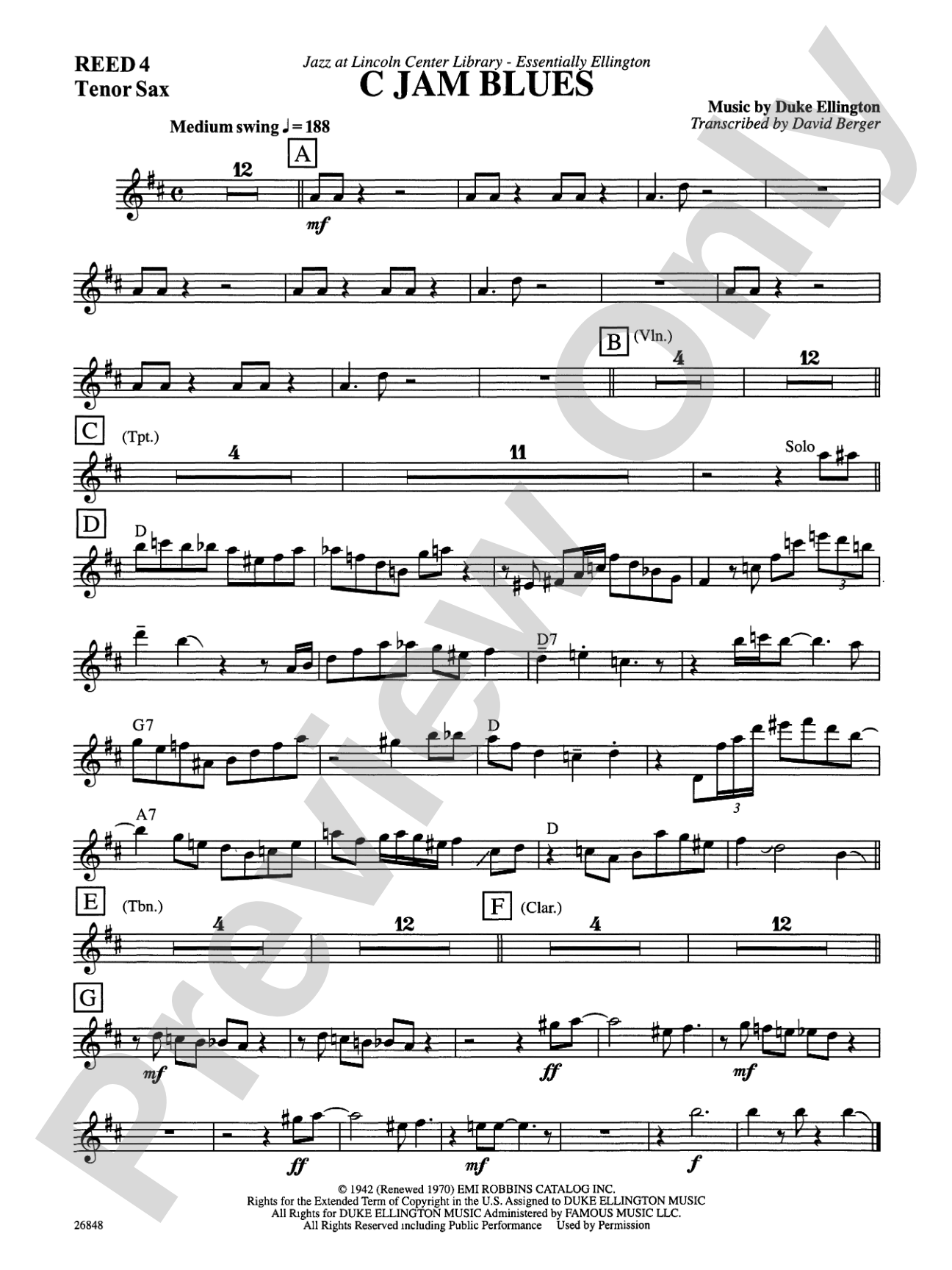 C Jam Blues: 2nd B-flat Tenor Saxophone