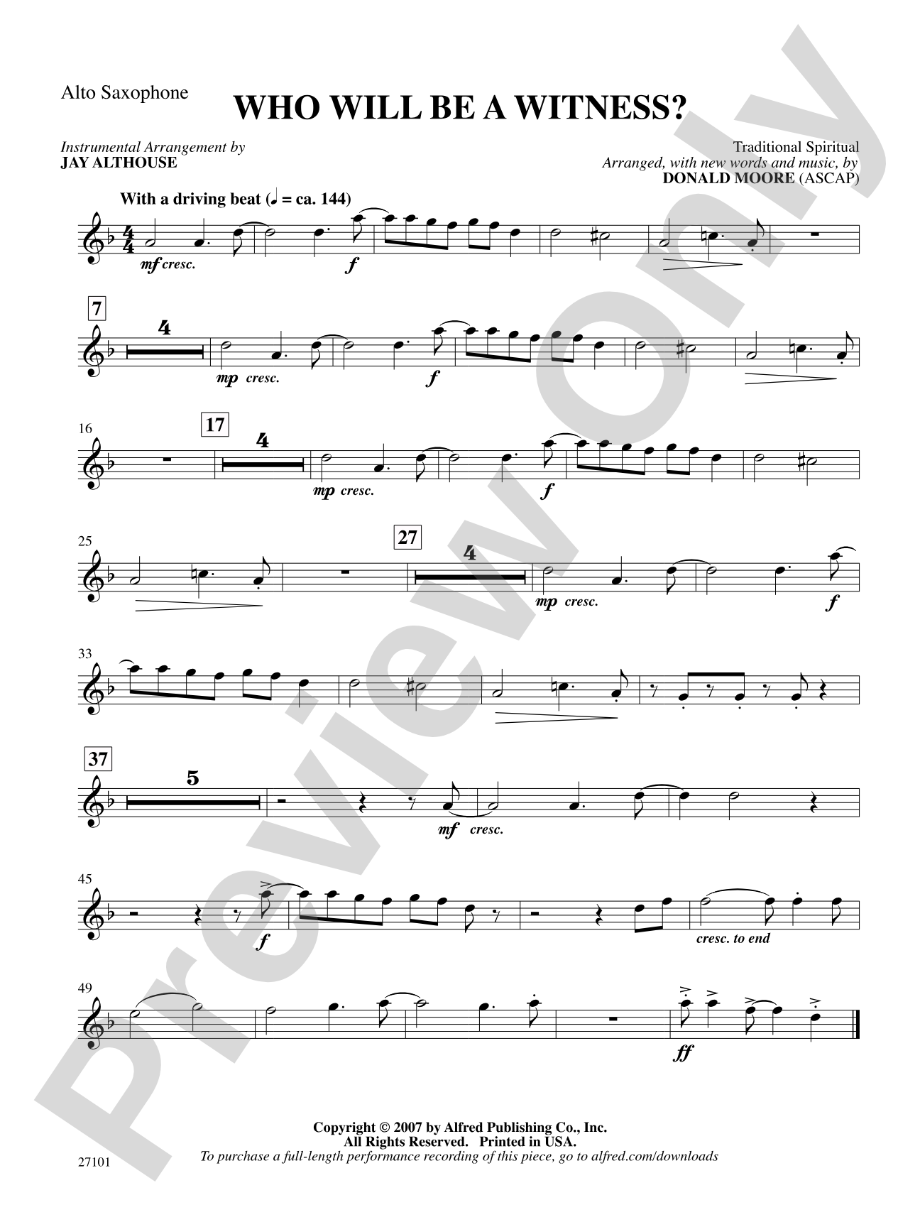 Who Will Be a Witness?: E-flat Alto Saxophone: Choral SoundPax
