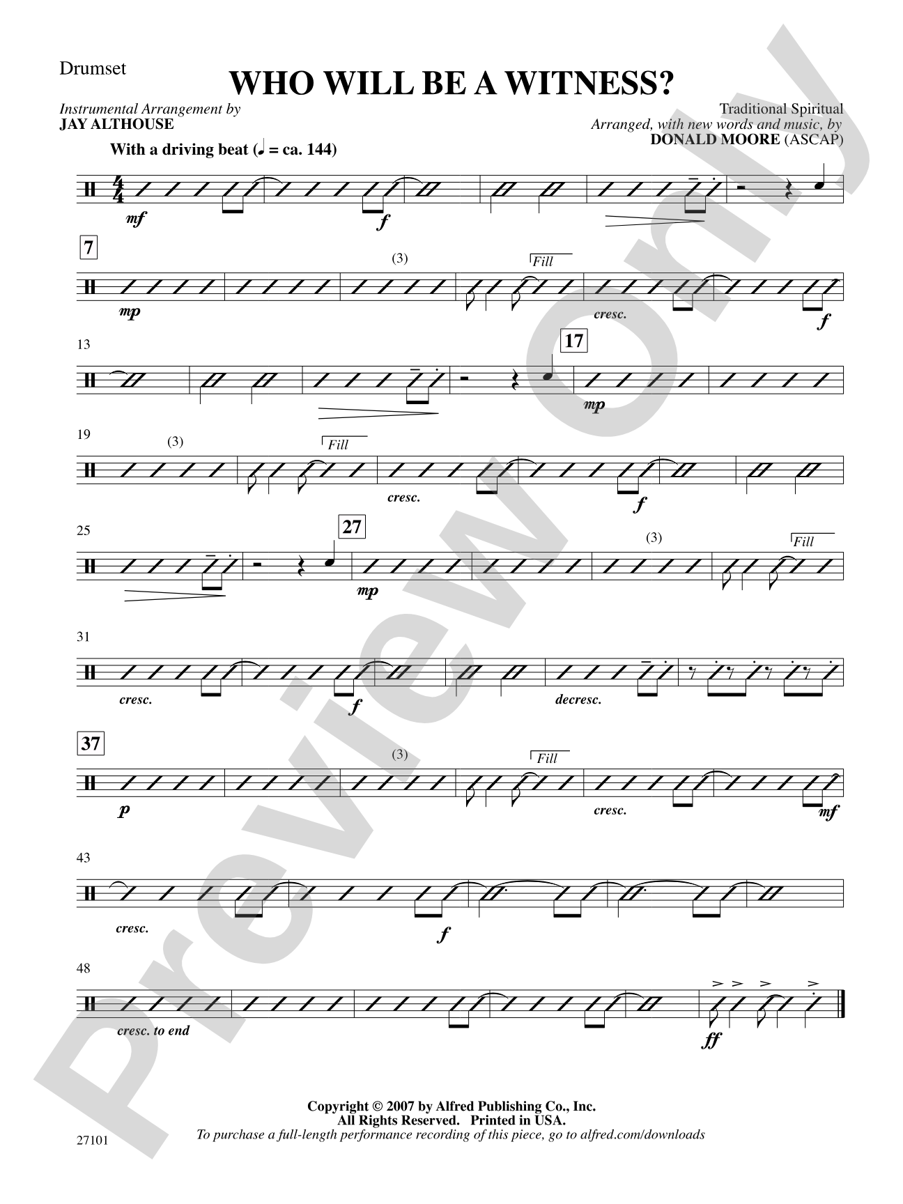 Who Will Be a Witness?: Drums: Choral SoundPax