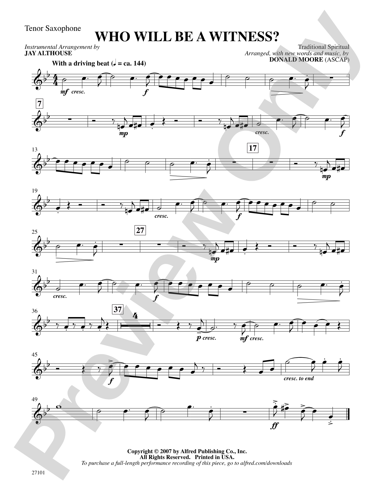 Who Will Be a Witness?: B-flat Tenor Saxophone: Choral SoundPax