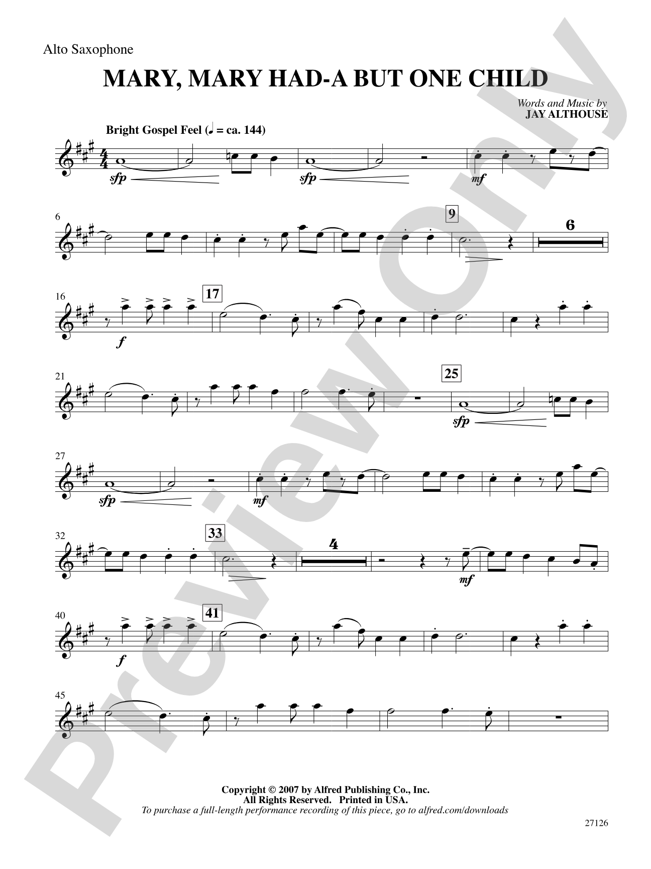 Mary, Mary Had-A But One Child: E-flat Alto Saxophone: Choral SoundPax