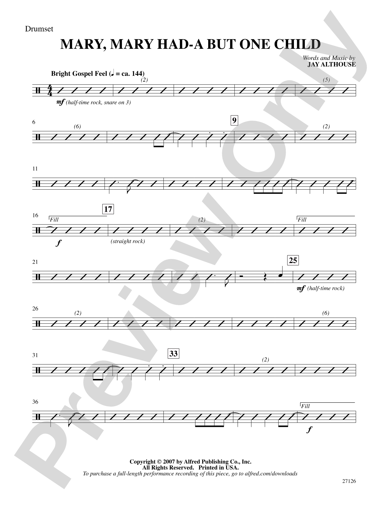 Mary, Mary Had-A But One Child: Drums: Choral SoundPax