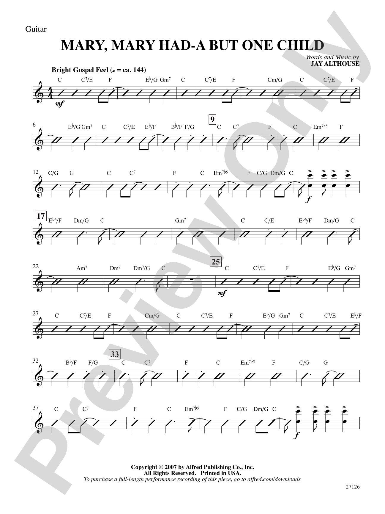 Mary, Mary Had-A But One Child: Guitar: Choral SoundPax