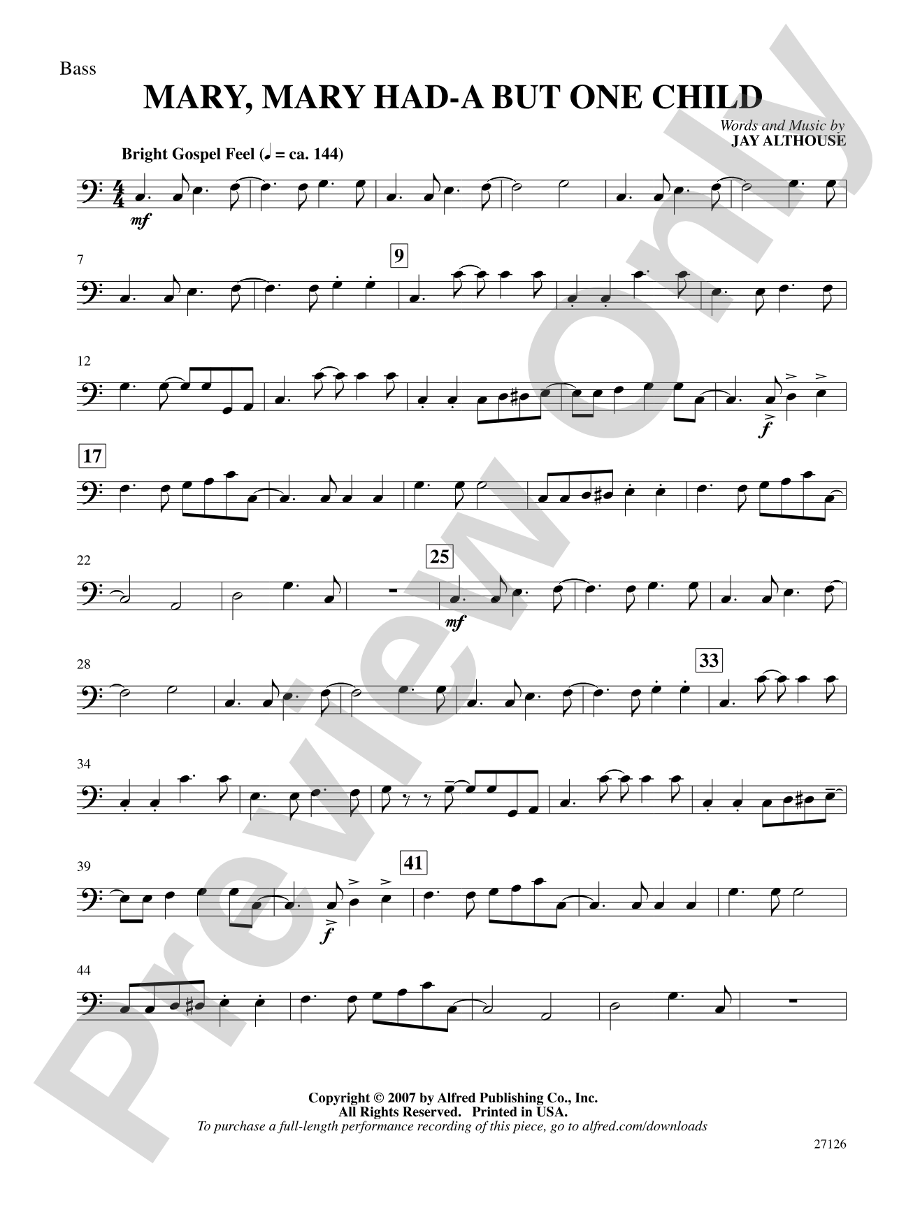 Mary, Mary Had-A But One Child: String Bass: Choral SoundPax