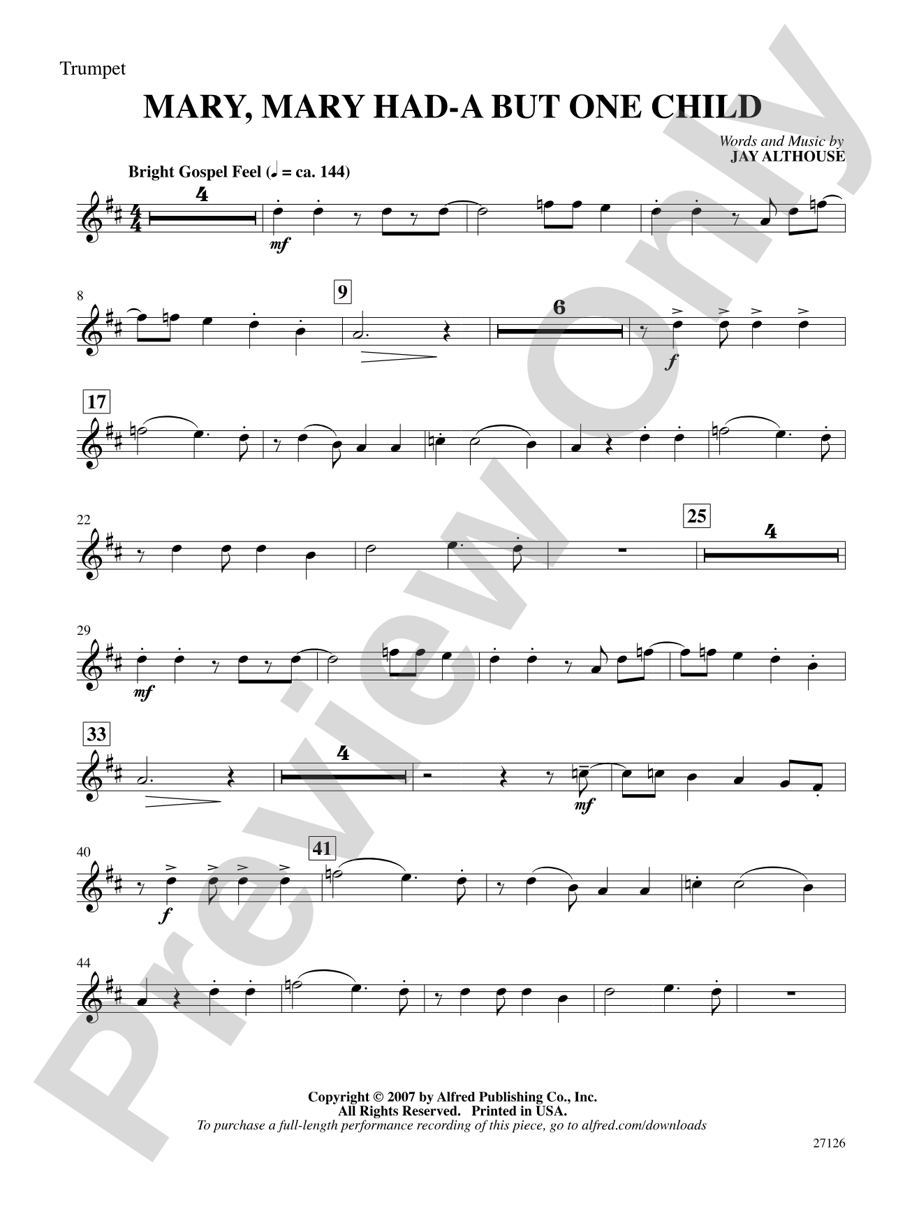 Mary, Mary Had-A But One Child: 1st B-flat Trumpet: Choral SoundPax